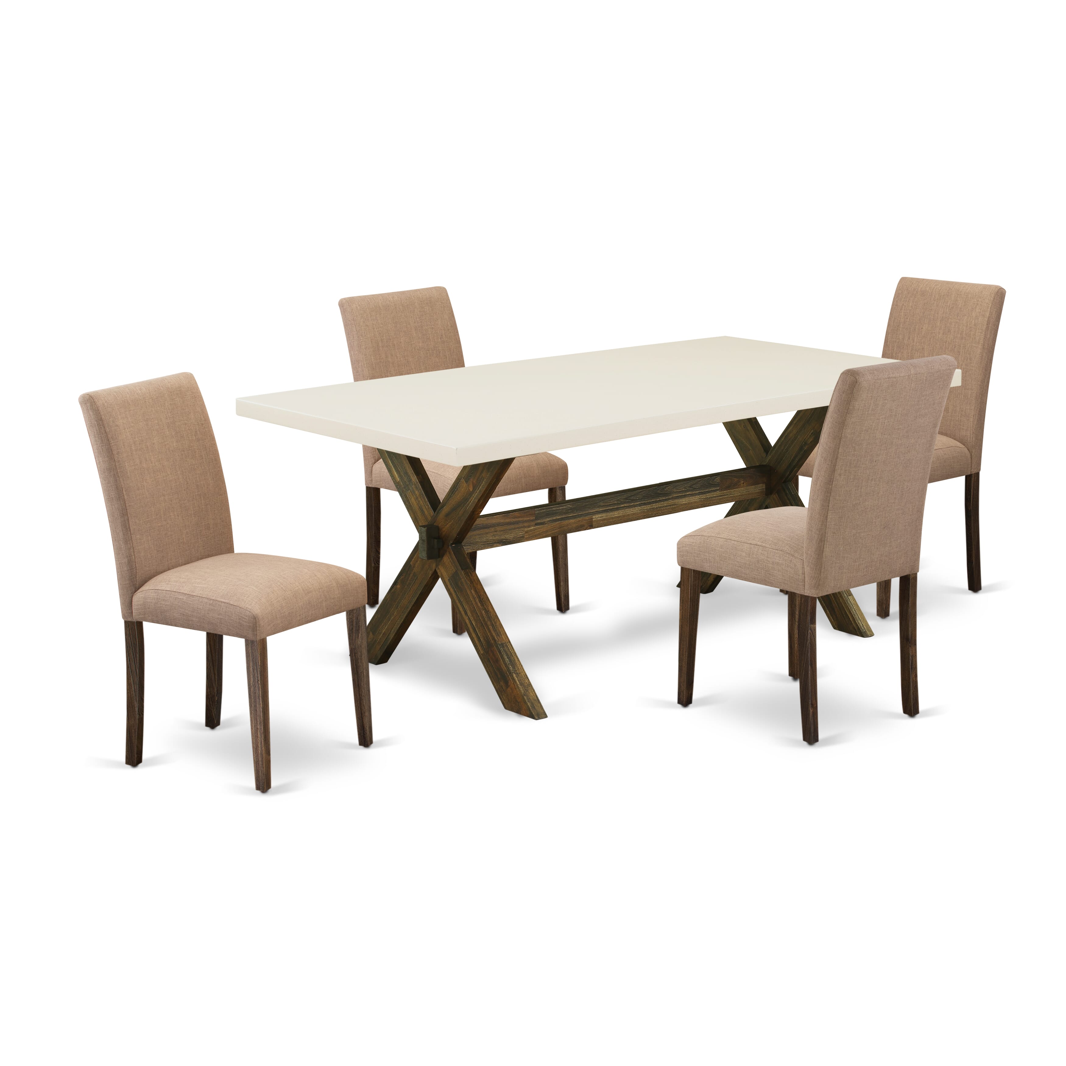 East West Furniture 5-Pc Table and Chairs Dining Set Includes 4 Dining Room Chairs with Upholstered Seat and High Back and a Rectangular Table - Distressed Jacobean Finish