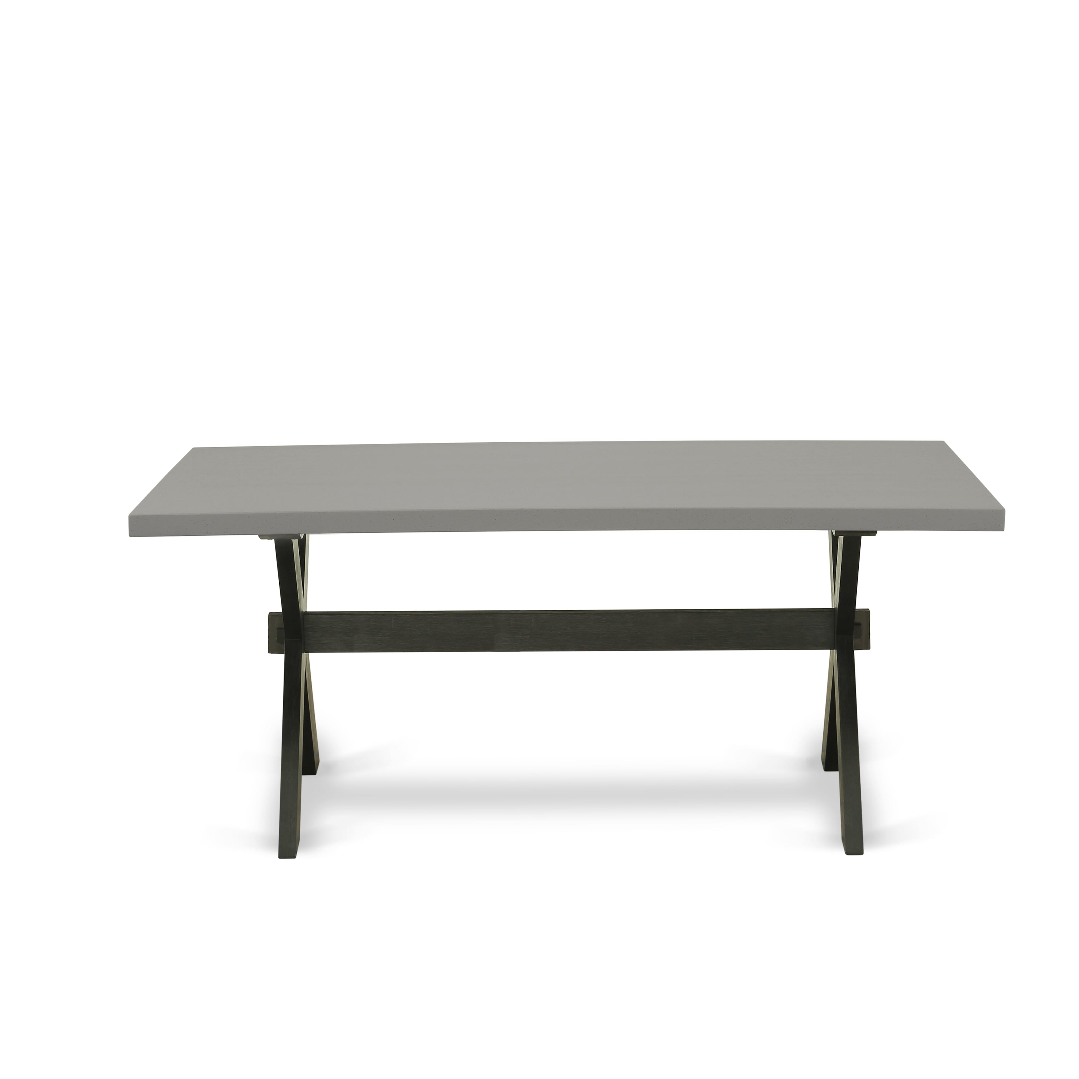 X697X2630-7 - 7-pc modern kitchen set - a table & 6 stackable chairs with White & Gray Pattern Faux Leather Fabric - Wire-brushed Black