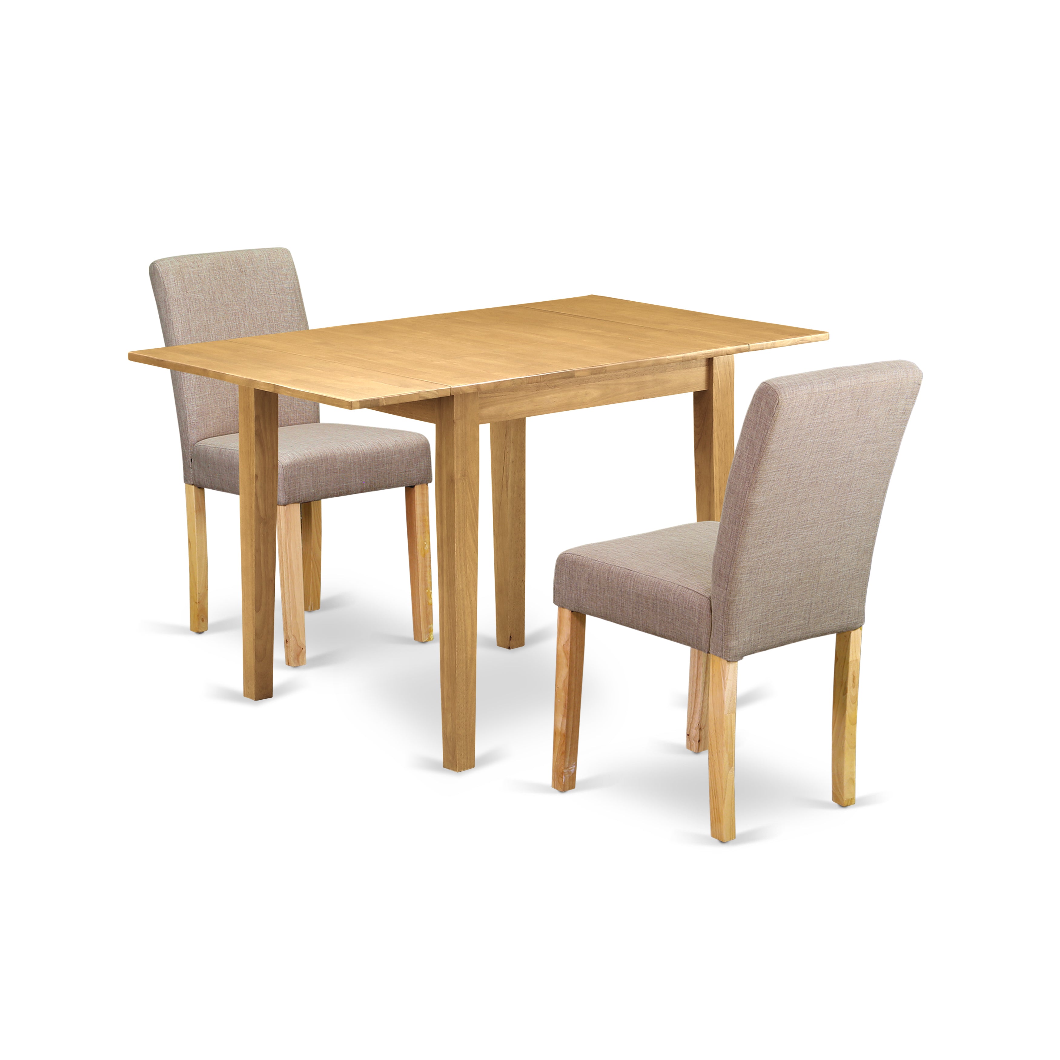 East West Furniture 1NDAB3-OAK-04 Dining Table Set 3 Pc - Two Dining Room Chairs and a Modern Dining Table - Oak Finish Wood - Light Fawn Color Linen Fabric