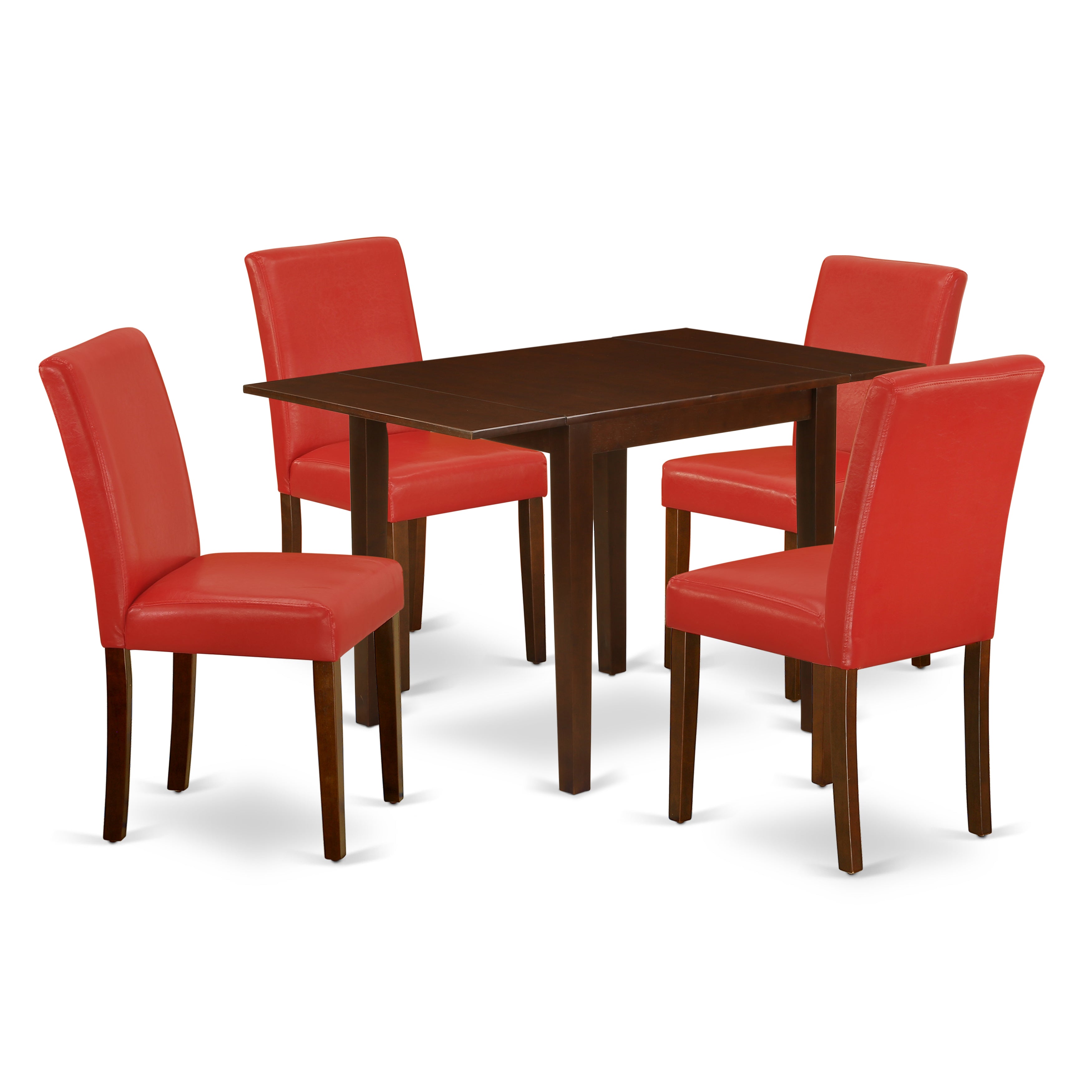East West Furniture 1NDAB5-MAH-72 Dinette Set 5 Pc - Four Kitchen Chairs and a Modern Dining Table - Mahogany Finish Hardwood - Firebrick Red Color Pu Leather