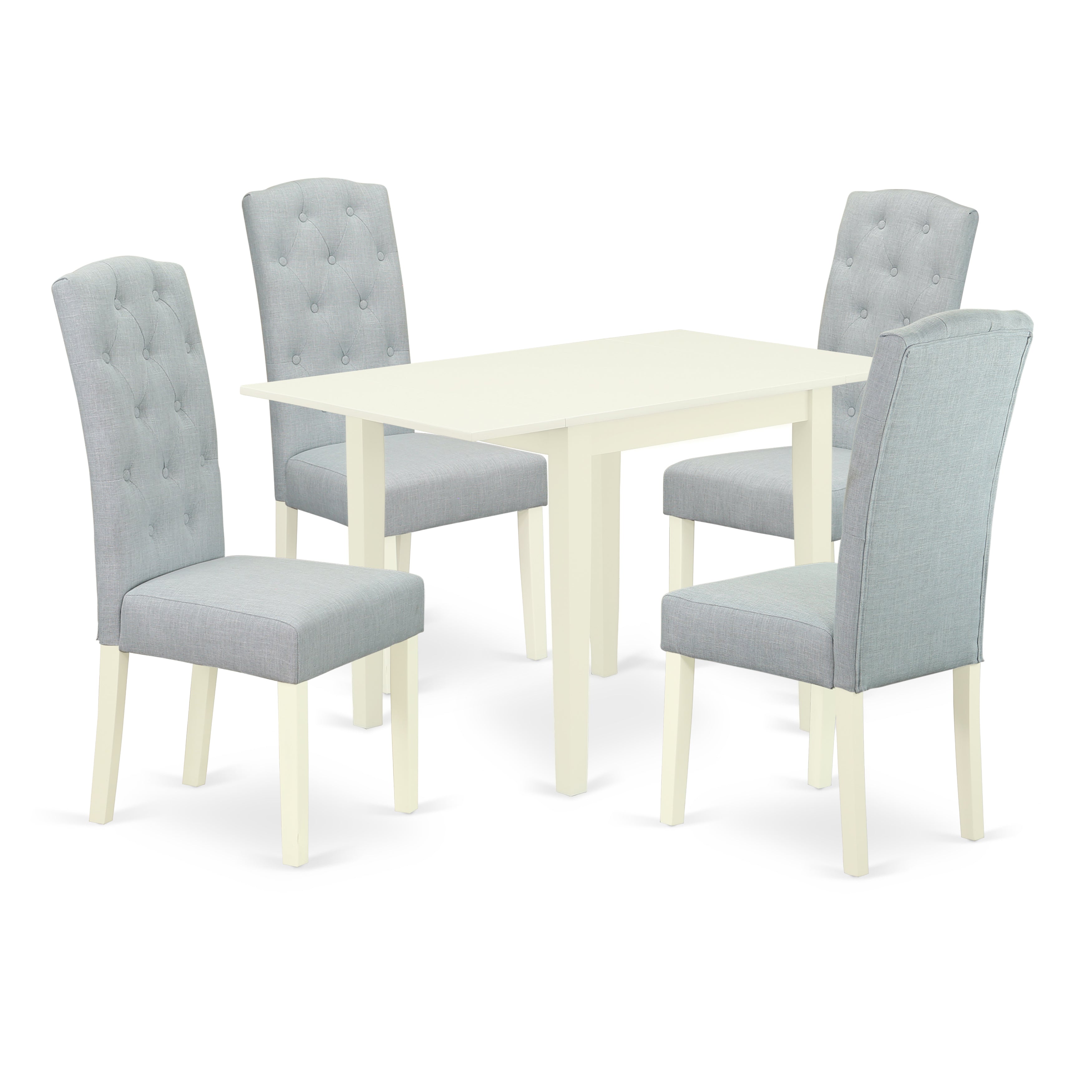 1NDCE5-LWH-15 Dining Set 5 Pc - 4 Chairs For Dining Room and a wood dining table - Linen White Finish Solid wood - Baby Blue Color Linen Fabric