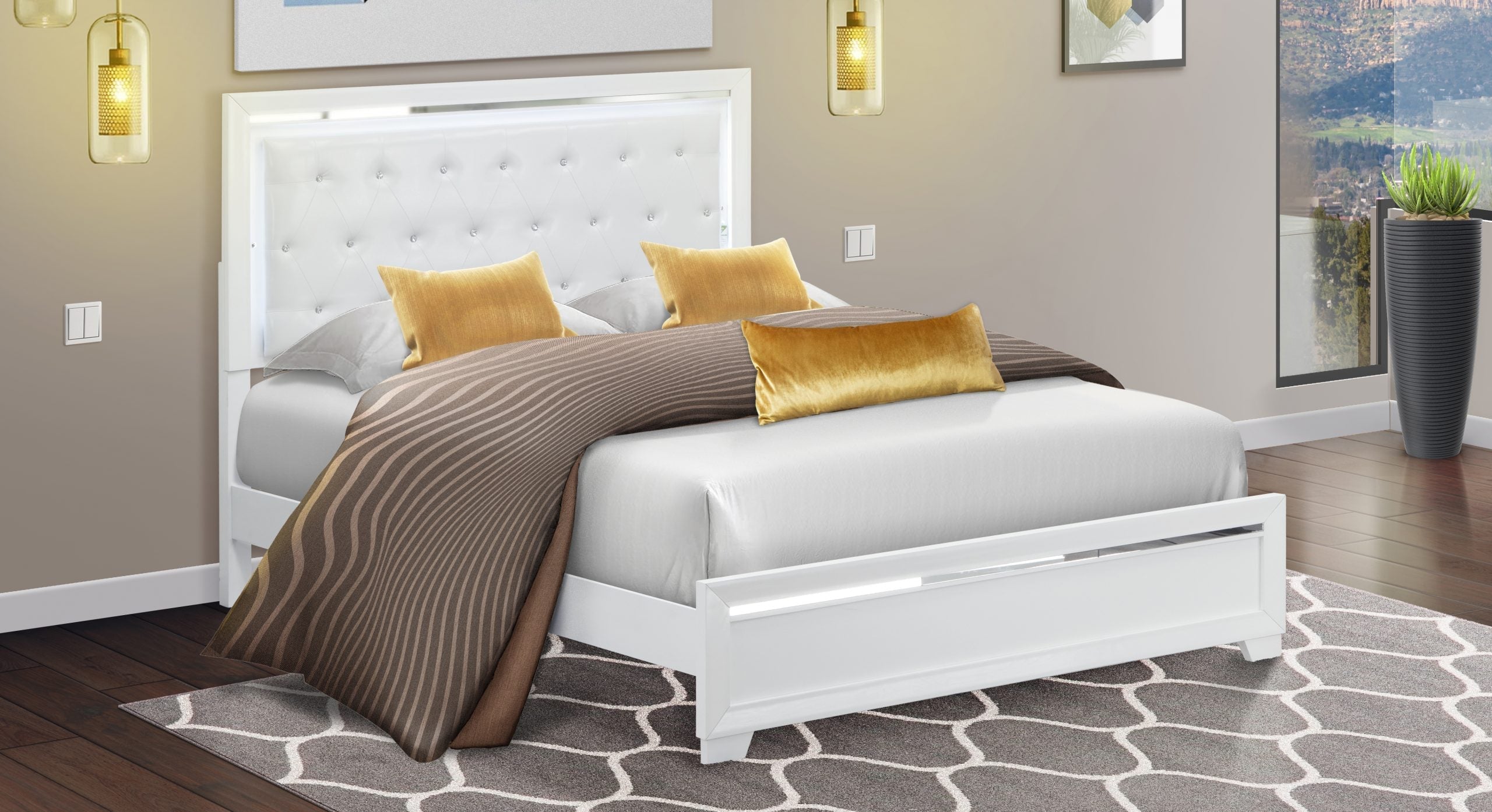 Cama Queen Pandora de madera East West Furniture PA05-Q00000 - Estructura de madera con listones ajustables - Acabado blanco