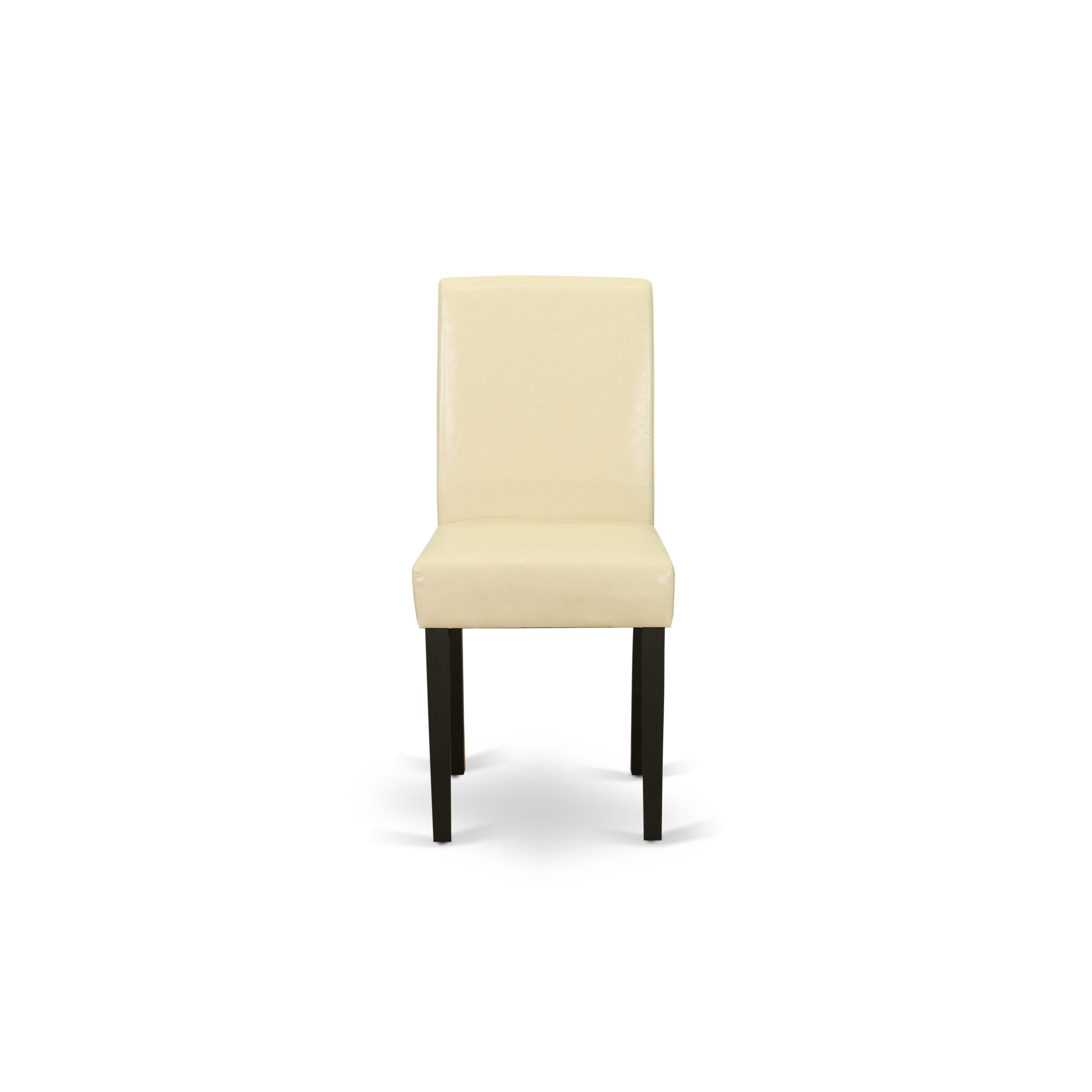 East West Furniture AMAB5-BCH-73 5-Piece Kitchen Table Set Consists of a Round Dinning Room Table and 4 Eggnog PU faux Leather Dining Room Chairs with High Back - Black Finish