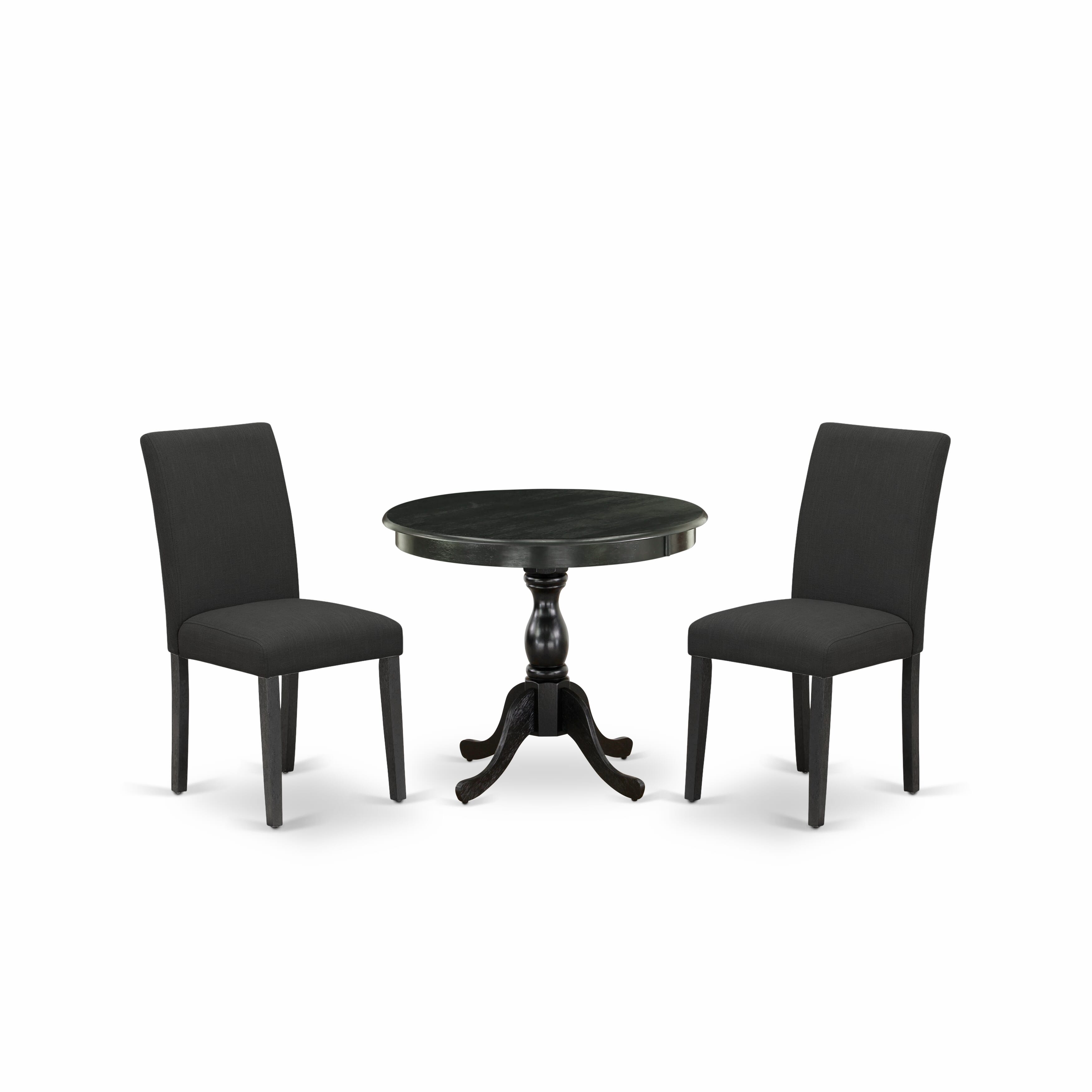 East West Furniture AMAB3-ABK-24 3 Piece DINETTE SET Contains 1 Wooden Dining Table and 2 Black Linen Fabric Dinning Chairs with High Back � Wire Brushed Black Finish