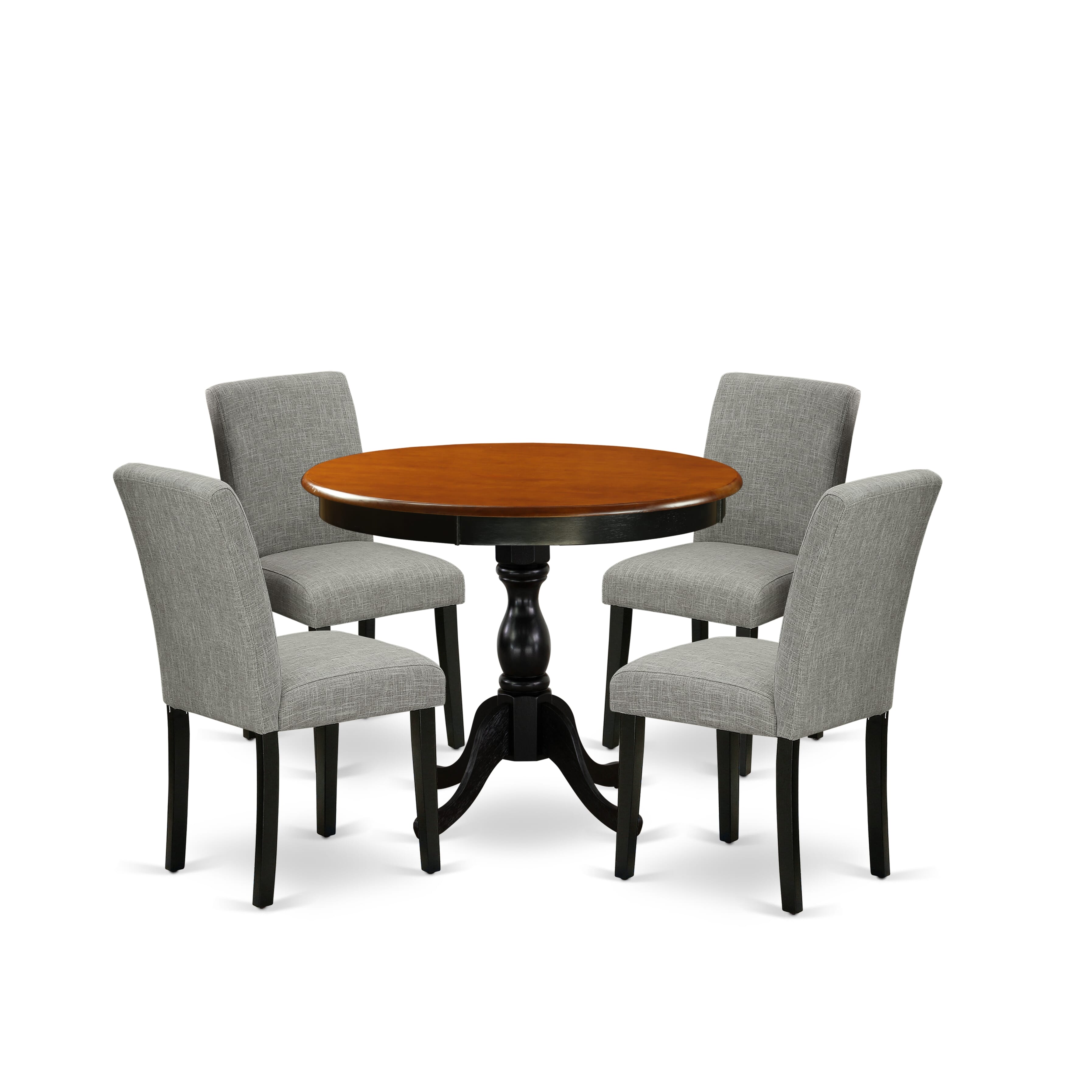 East West Furniture AMAB5-BCH-06 5-Piece Wood Dining Set Includes a Mid Century Dining Table and 4 Shitake Linen Fabric Parson Chairs with High Back - Black Finish