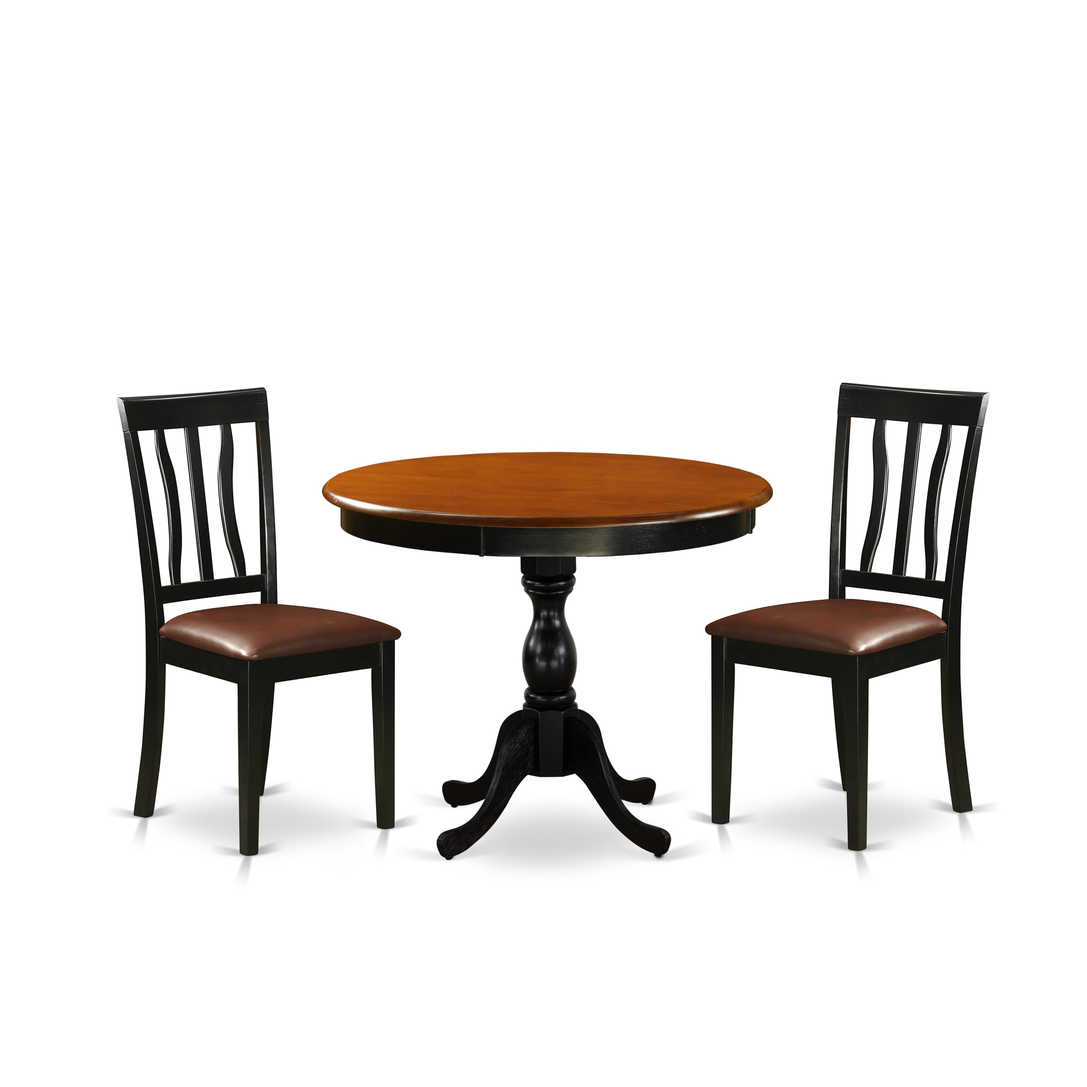 East West Furniture AMAN3-BCH-LC 3-Piece Dining Room Table Set Consists of a Modern Kitchen Table and 2 faux Leather Kitchen Chairs with Slatted Back - Black Finish