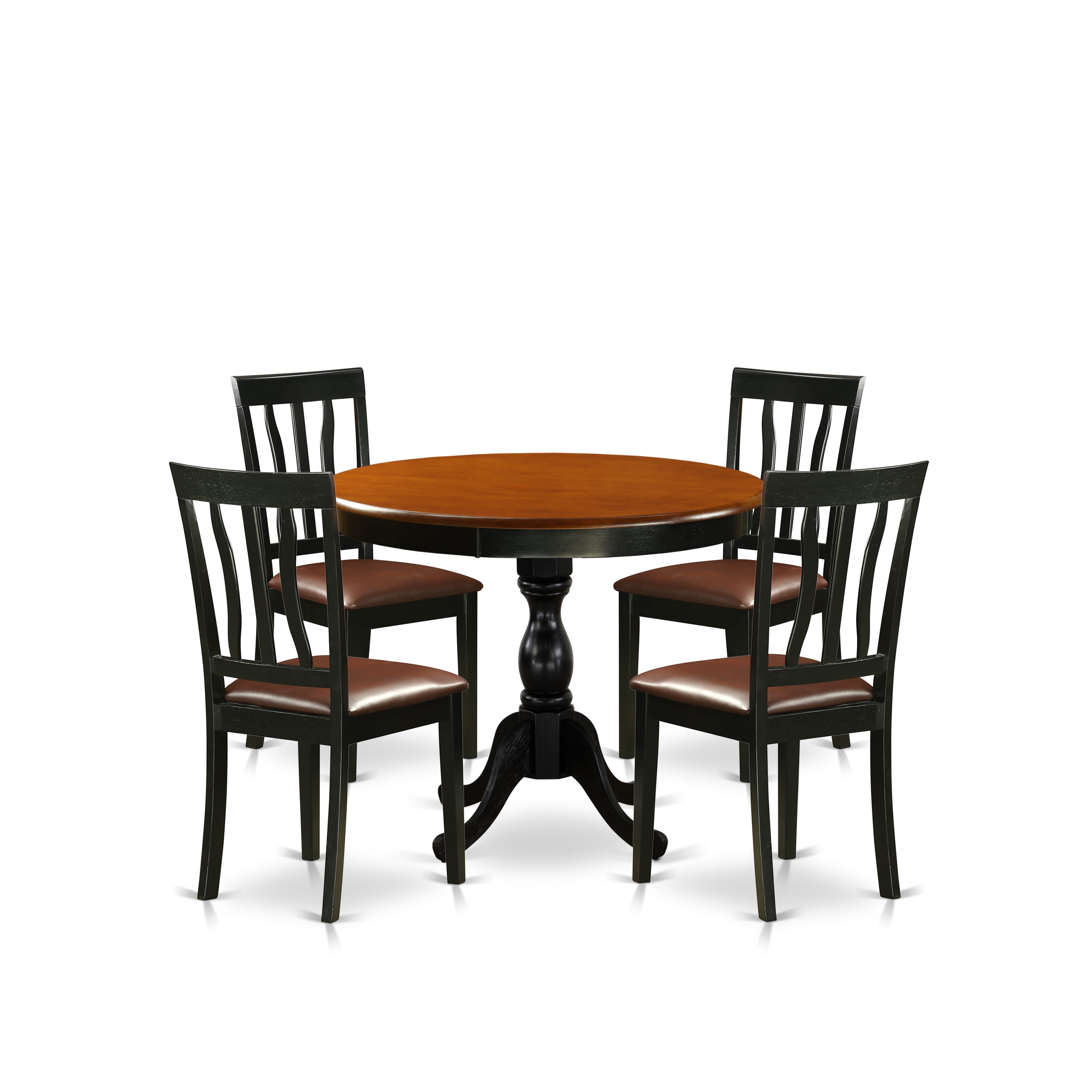 East West Furniture AMAN5-BCH-LC 5-Piece Dining Table Set Consists of a Dining Table and 4 faux Leather Kitchen Chairs with Slatted Back - Black Finish
