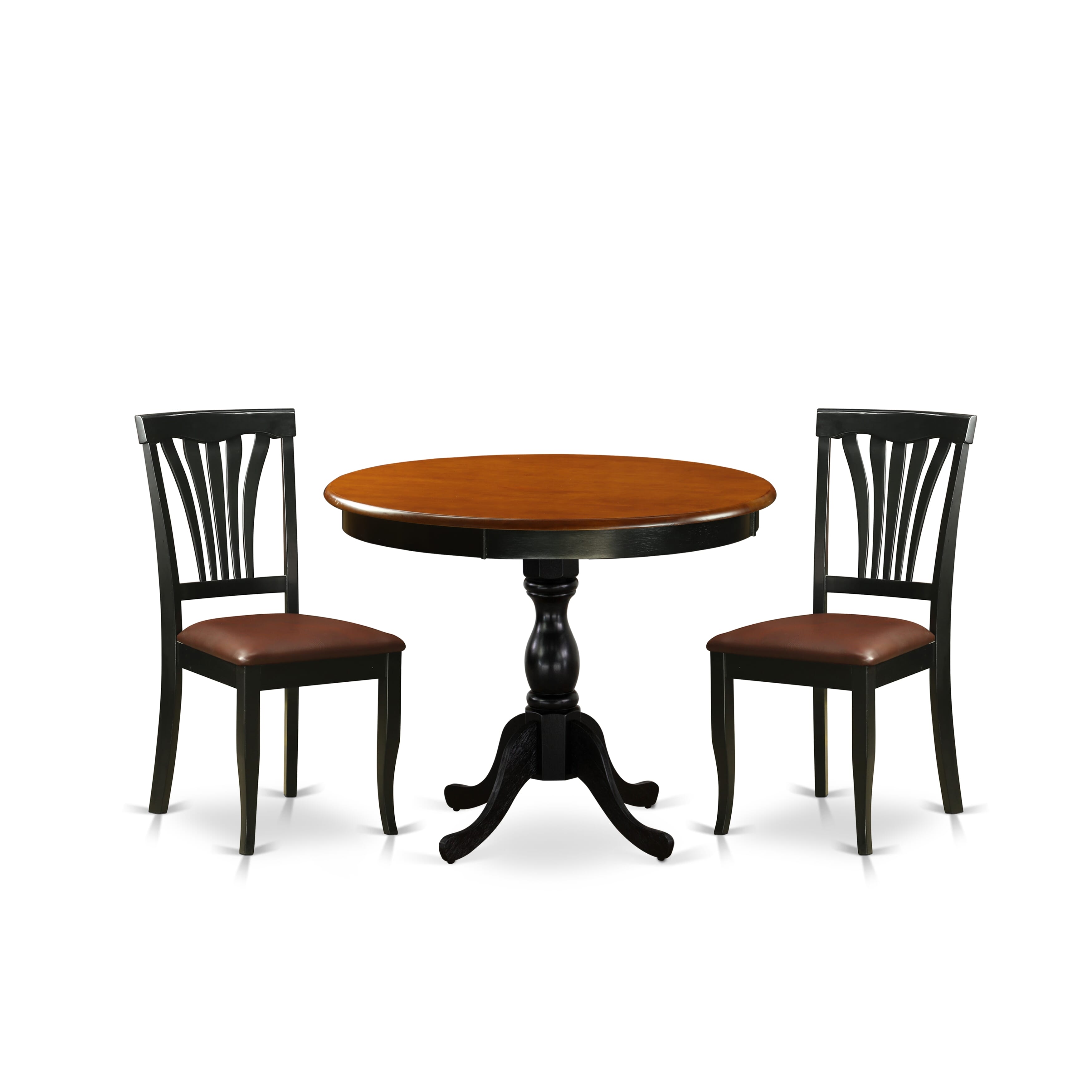 East West Furniture AMAV3-BCH-LC 3-Pc Kitchen Dining Table Set Includes a Wood Dining Table and 2 faux Leather Dining Room Chairs with Slatted Back - Black Finish