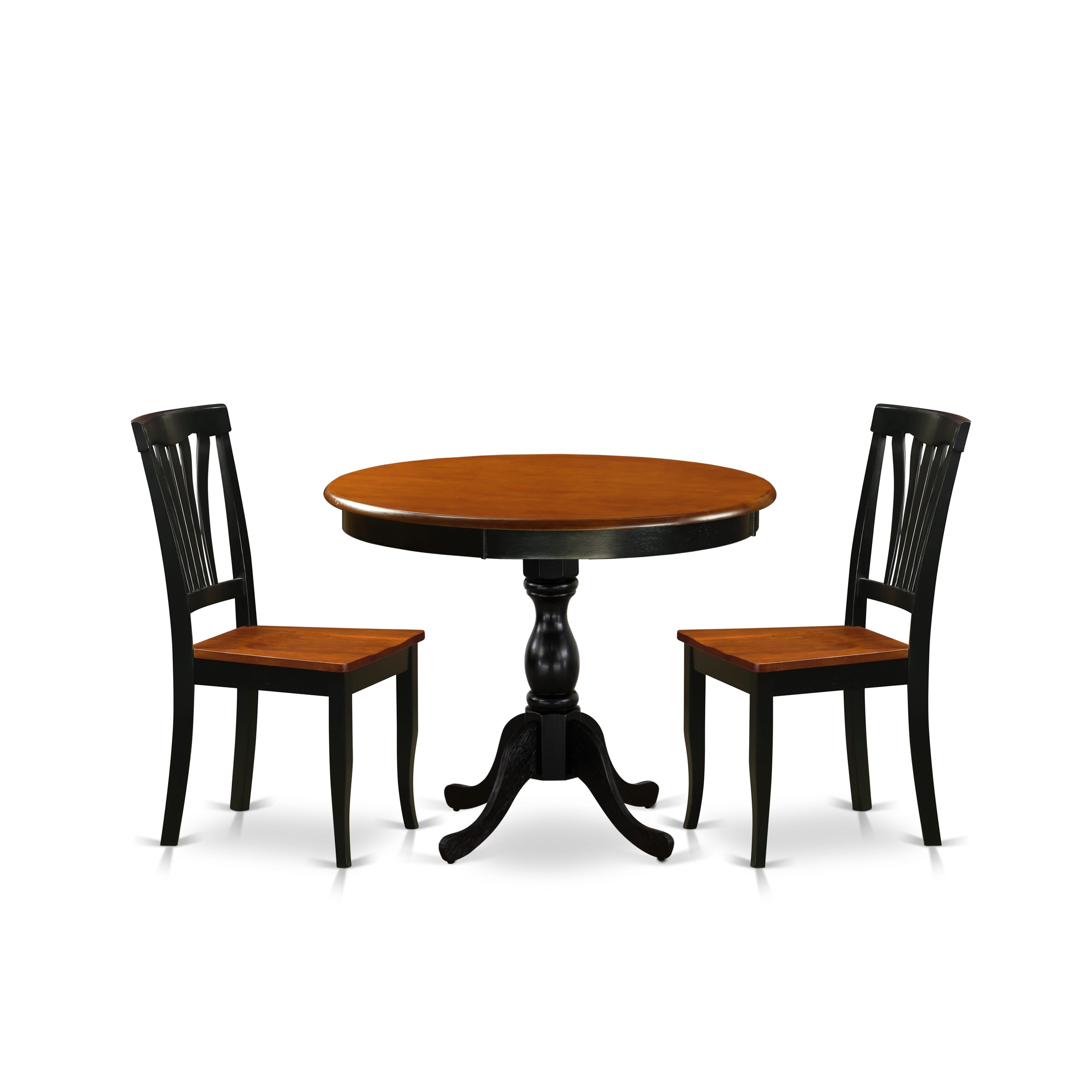 East West Furniture AMAV3-BCH-W 3-Piece Table Set Contains a Kitchen Table and 2 Modern Dining Chairs with Slatted Back - Black Finish
