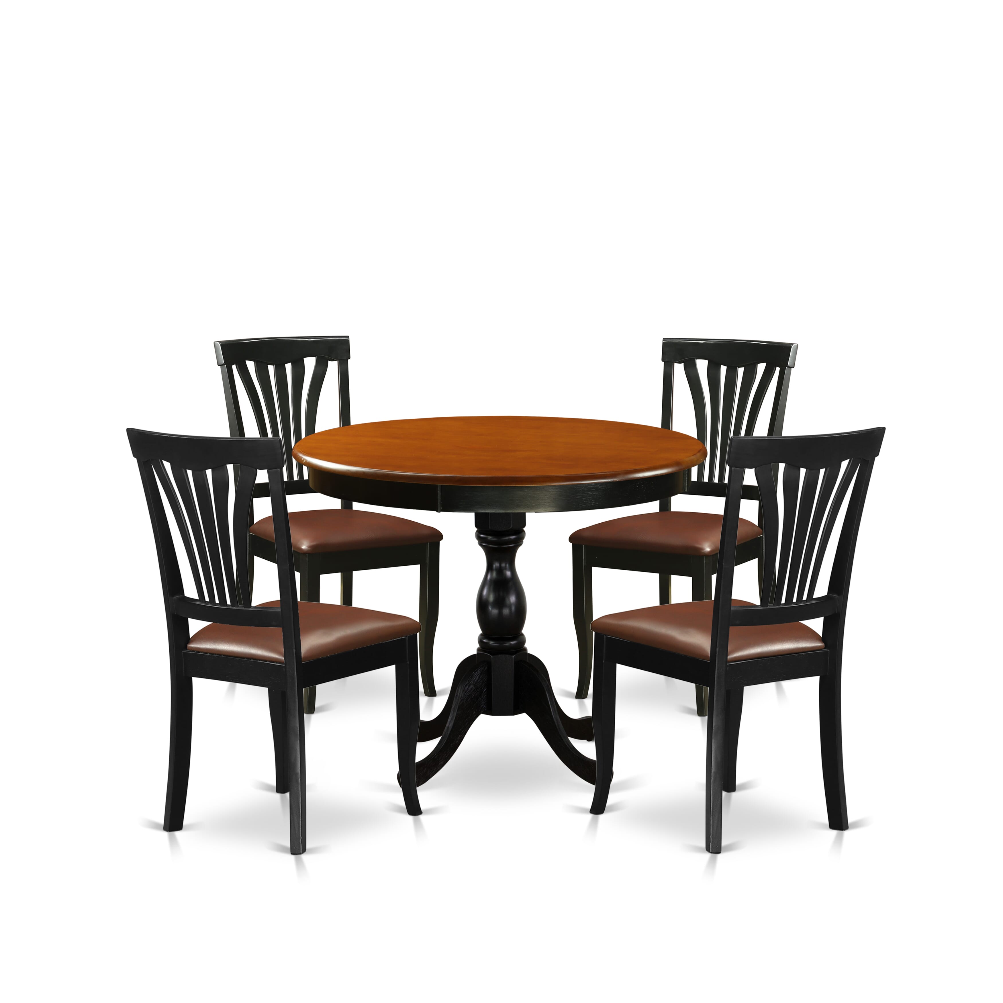 East West Furniture AMAV5-BCH-LC 5-Piece Dining Room Set Consists of a Mid Century Dining Table and 4 faux Leather Dinner Chairs with Slatted Back - Black Finish