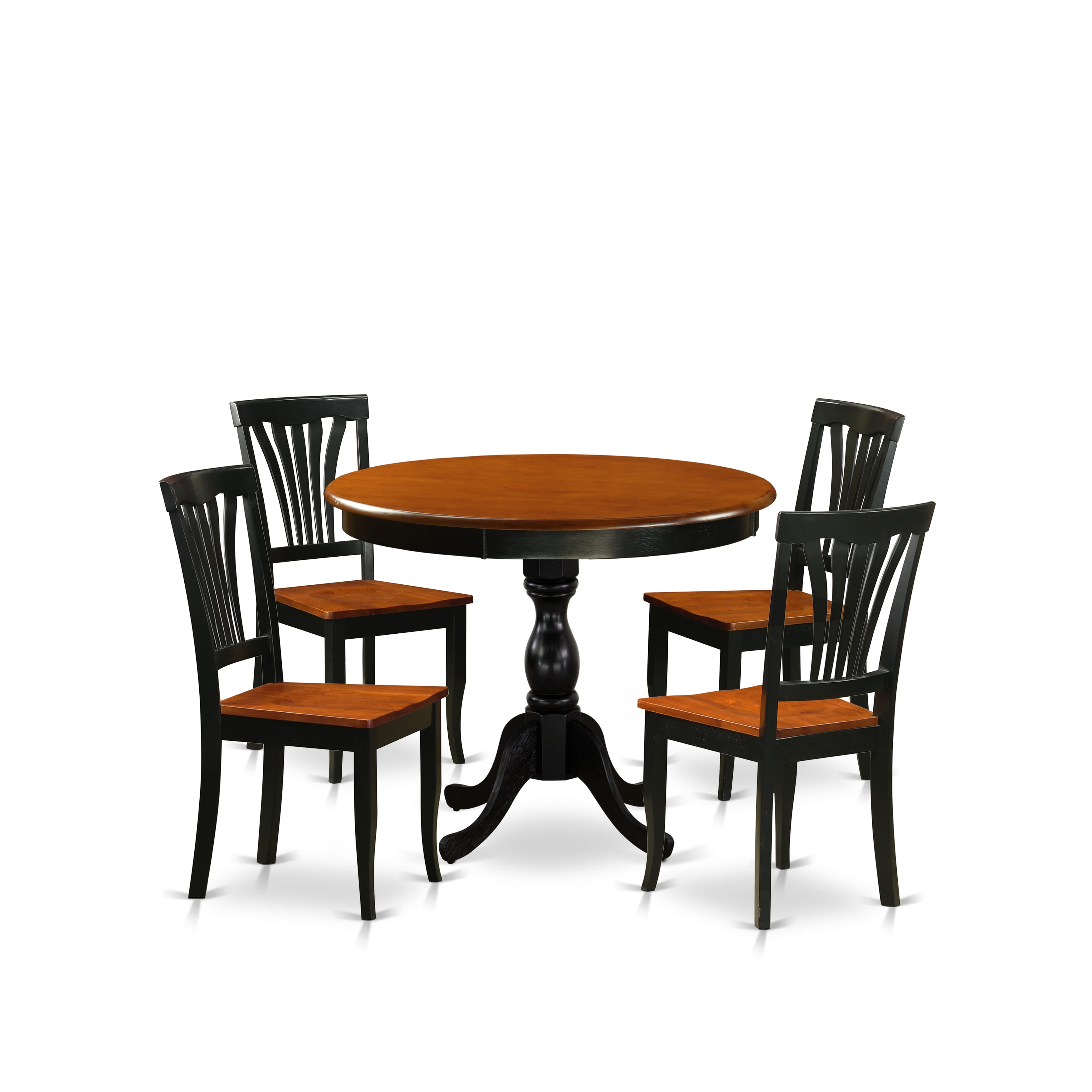East West Furniture AMAV5-BCH-W 5-Piece Dining Set Includes a Dining Table and 4 Mid Century Chairs with Slatted Back - Black Finish