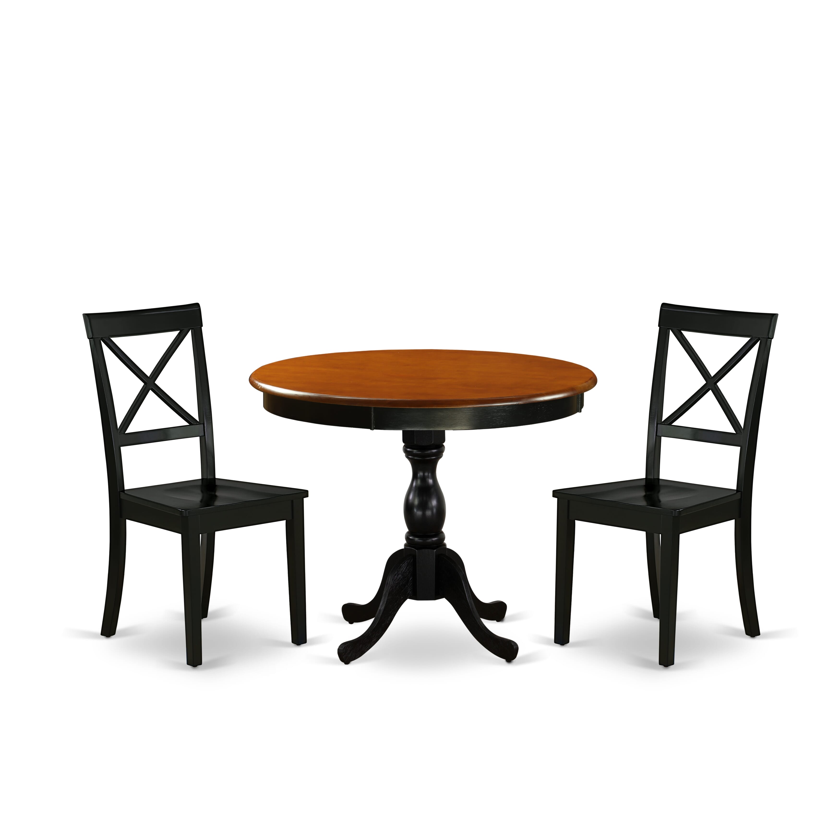 East West Furniture AMBO3-BCH-W 3-Pc Kitchen Dining Table Set Includes a Dinner Table and 2 Wooden Dining Chairs with X-Back - Black Finish