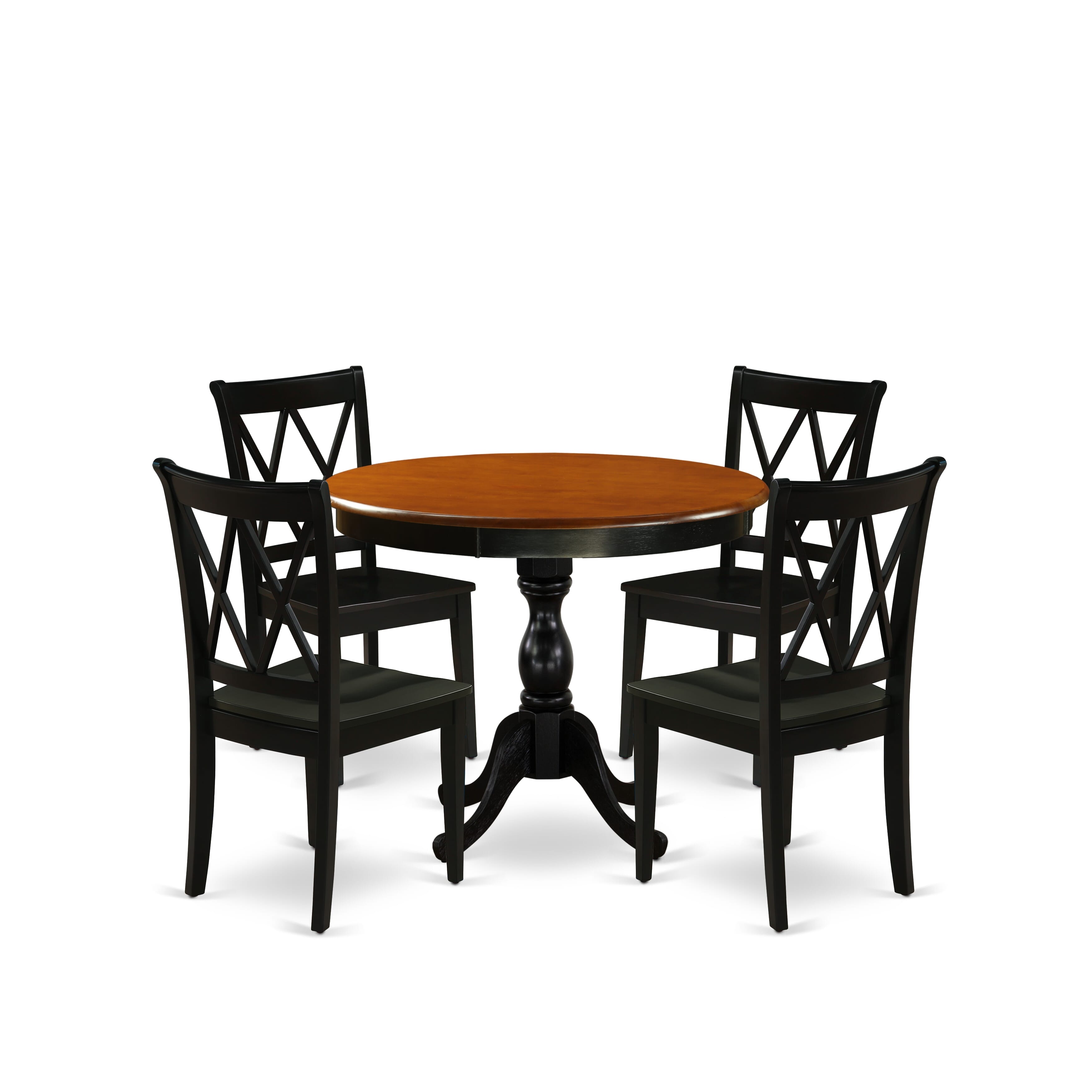 East West Furniture AMCL5-BCH-W 5-Piece Dining Room Set Contains a Modern Dining Table and 4 Mid Century Dining Chairs with Double-X Back - Black Finish