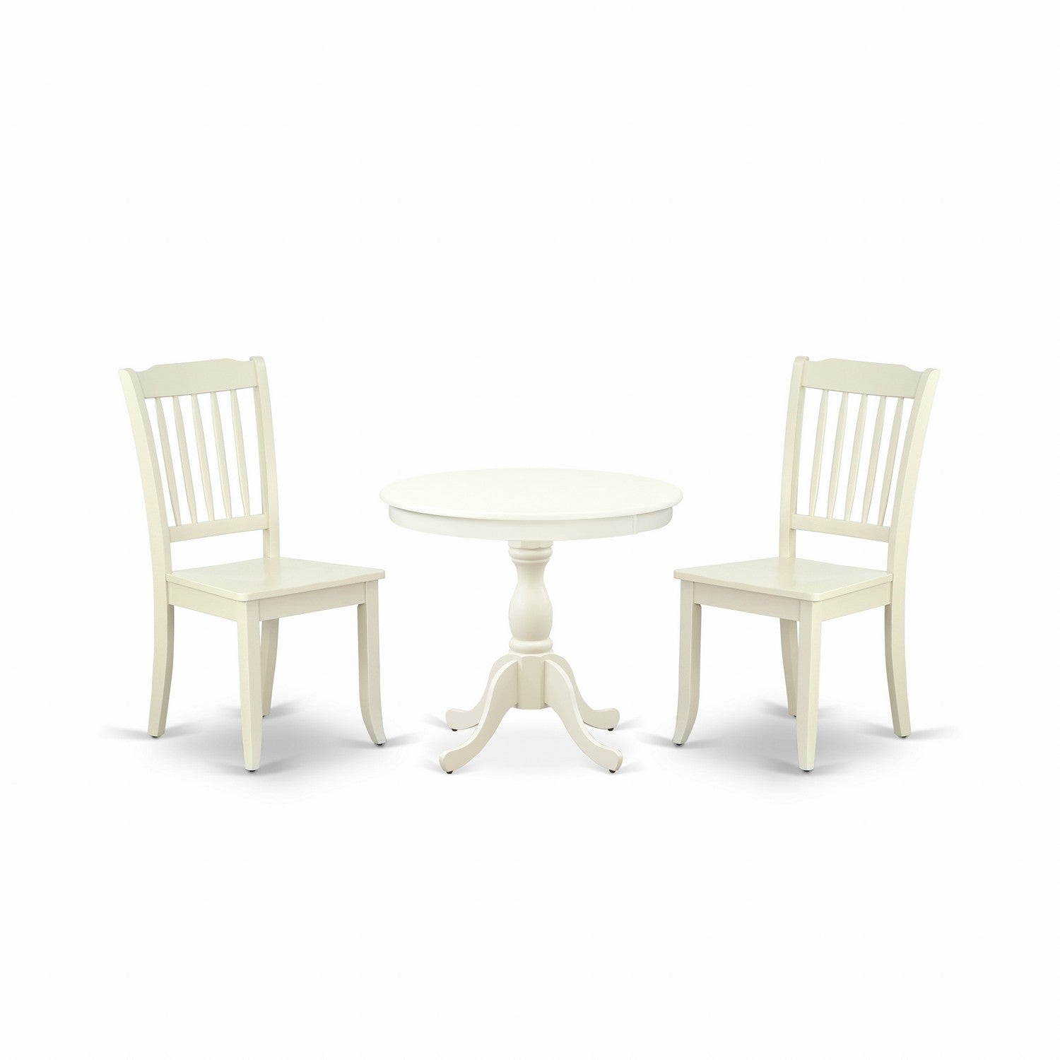 East West Furniture AMDA3-LWH-W 3 Piece Dining Room Set Includes 1 Modern Dining Room Table and 2 linen white Mid Century Chair with Slatted Back - linen white Finish