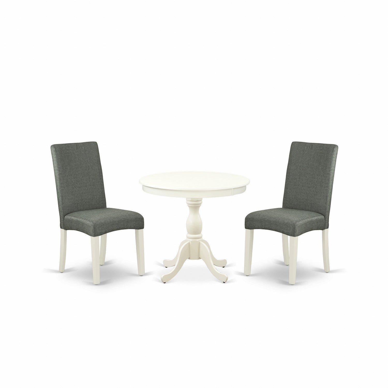 East West Furniture AMDR3-LWH-07 3 Piece Kitchen Table Set Consists of 1 Modern Dining Table and 2 Grey Linen Fabric Dining Chairs with High Back - linen white Finish