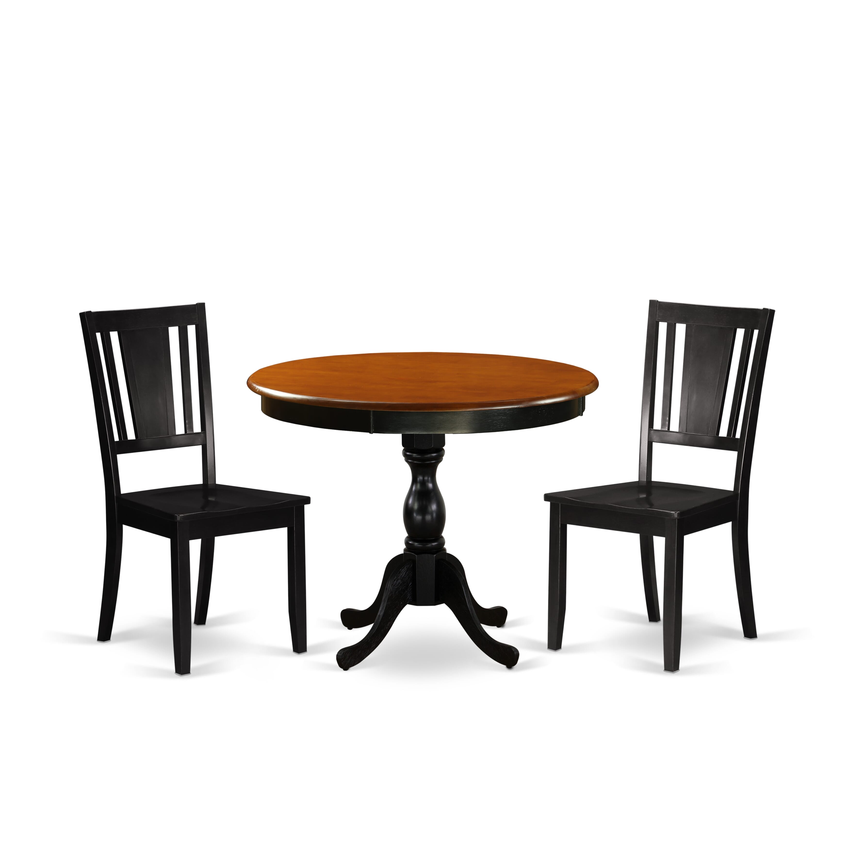 East West Furniture AMDU3-BCH-W 3-Piece Modern Dining Set Consists of a Dinette Table and 2 Dining Chairs with Panel Back - Black Finish