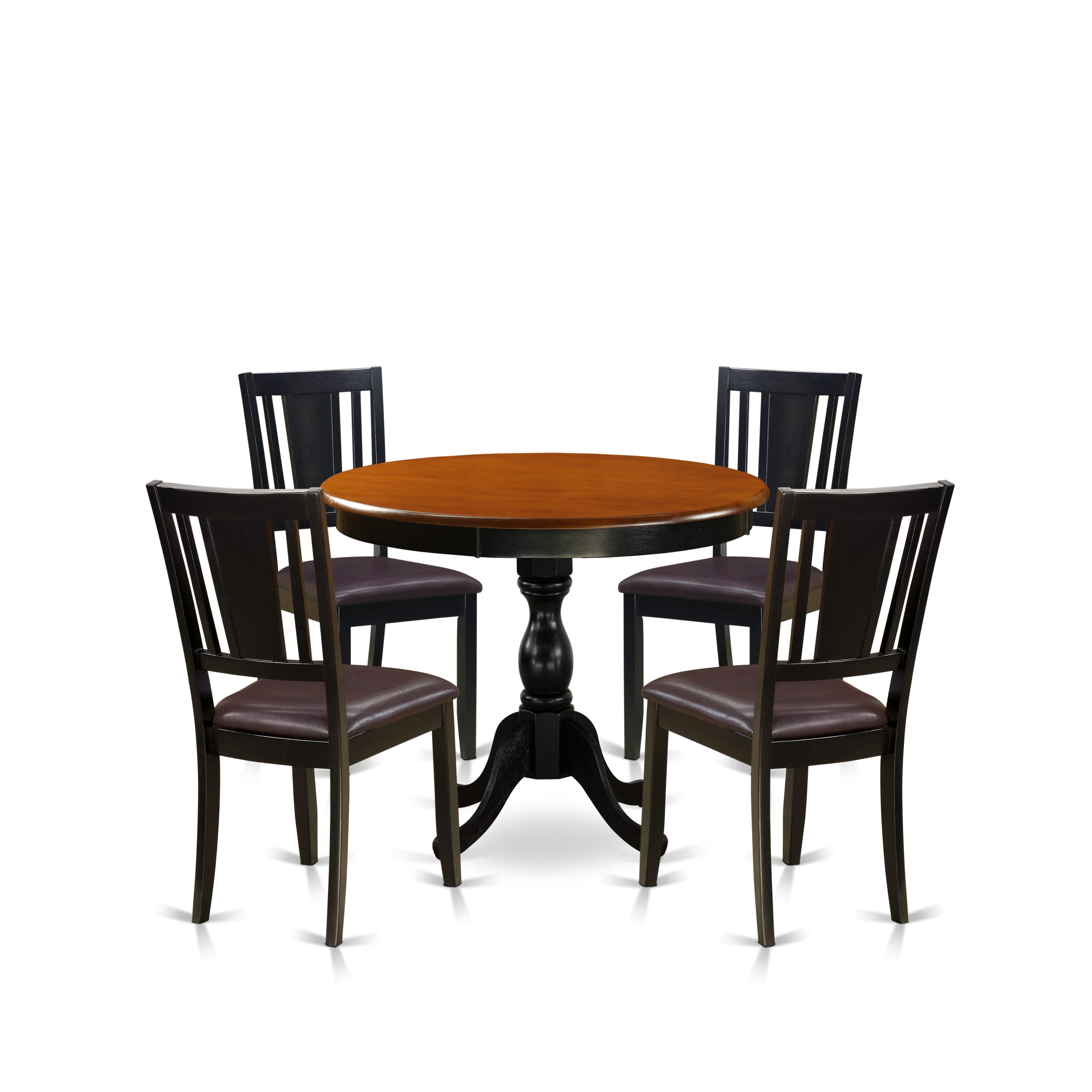 East West Furniture AMDU5-BCH-LC 5-Pc Dining Room Set Includes a Wooden Kitchen Table and 4 faux Leather Dining Chairs with Panel Back - Black Finish