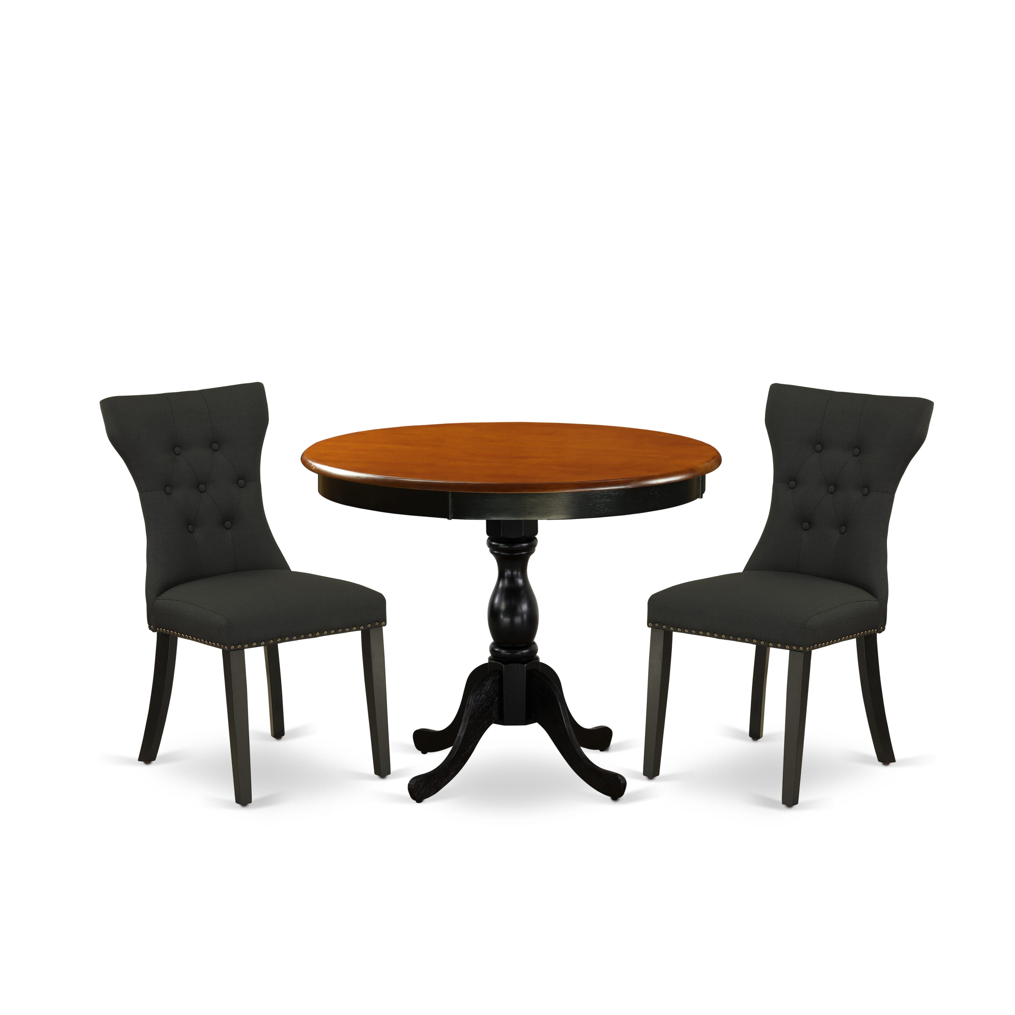 East West Furniture AMGA3-BCH-24 3-Pc Dinning Room Set Includes a Wooden Table and 2 Black Linen Fabric Dining Room Chairs with Button Tufted Back - Black Finish