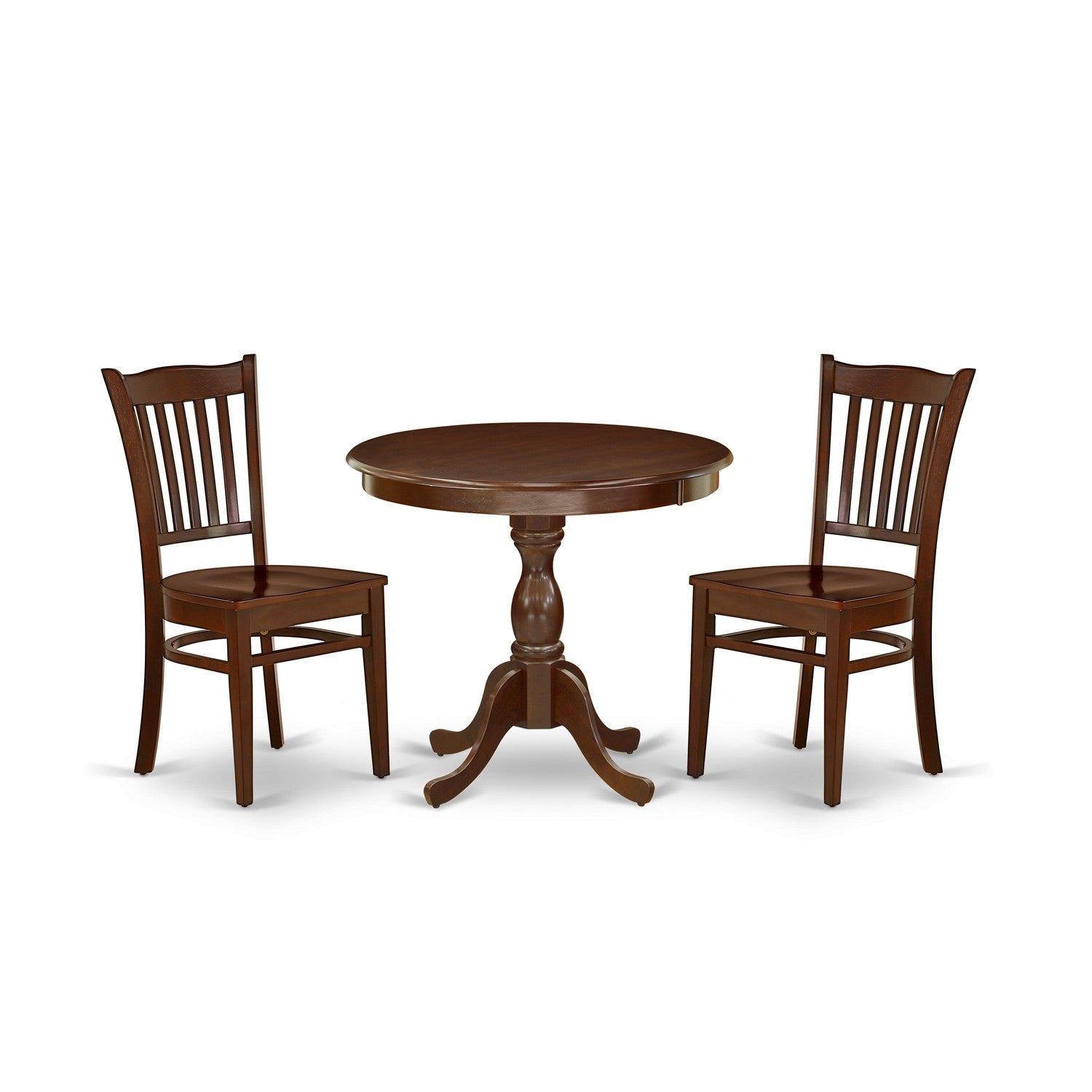 East West Furniture AMGR3-MAH-W 3 Piece Dining Room Set Contains 1 Modern Dining Table and 2 Mahogany Dining Chairs with Slatted Back - Mahogany Finish