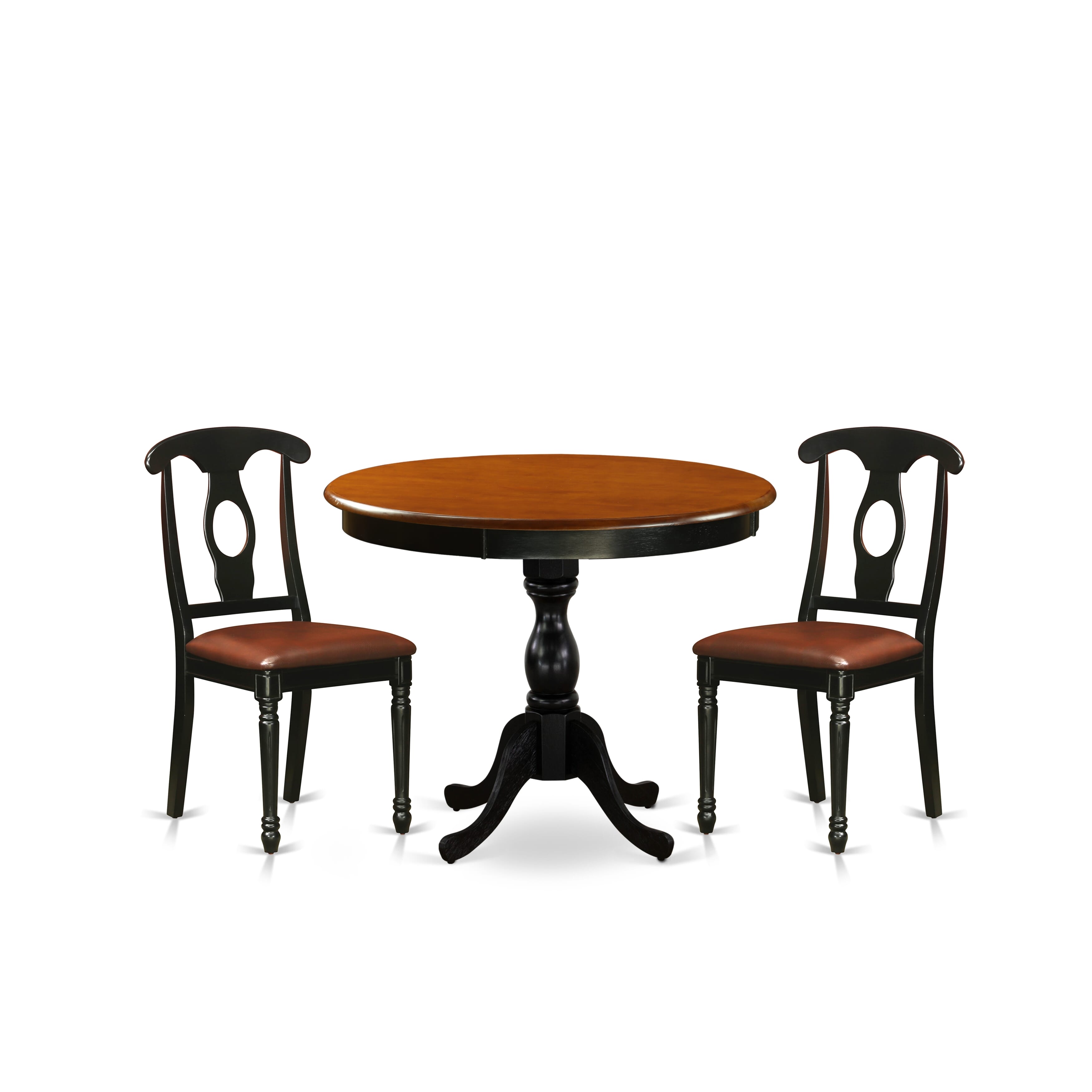 East West Furniture AMKE3-BCH-LC 3-Piece Table Set Contains a Dinner Table and 2 faux Leather Mid Century Chairs with Napoleon Back - Black Finish