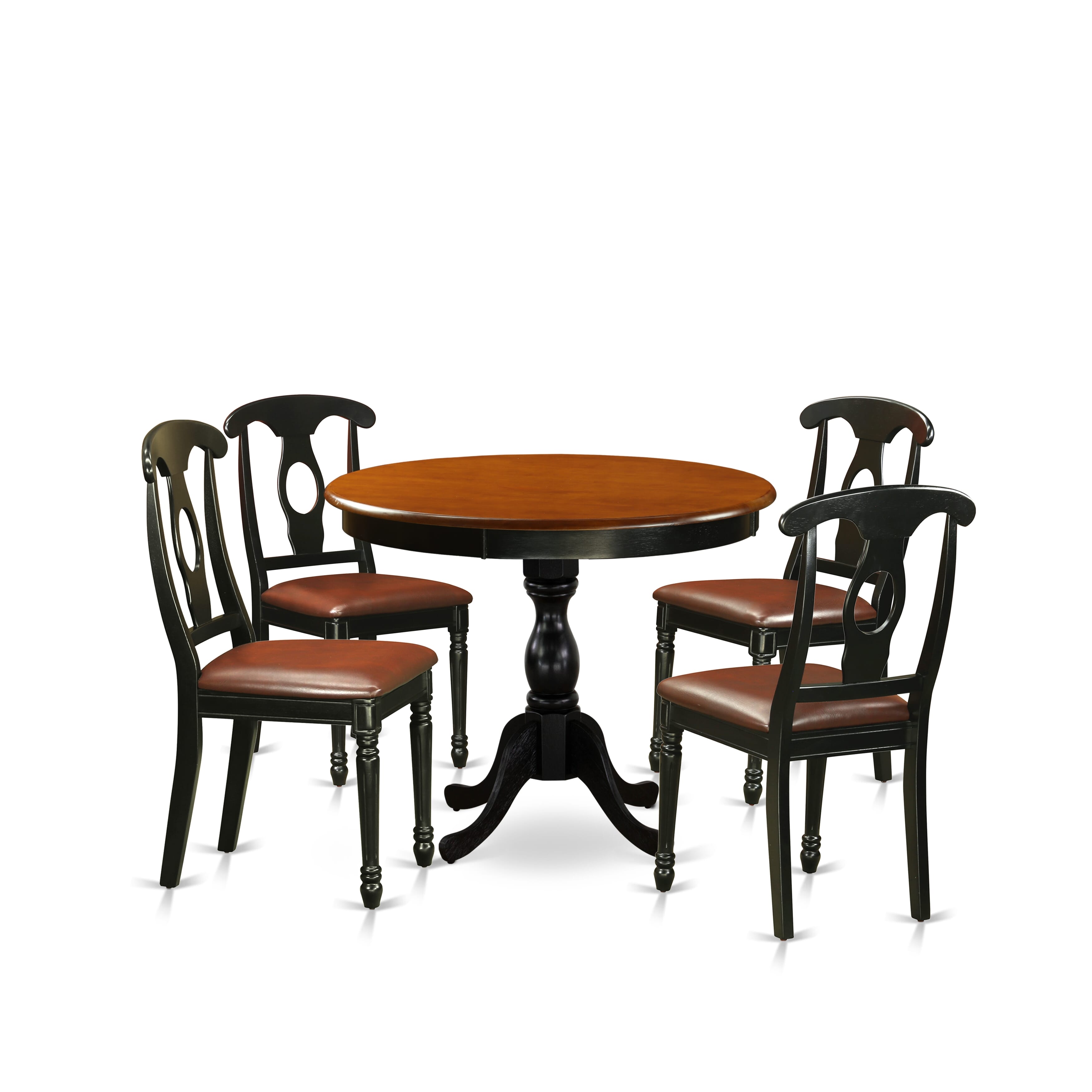 East West Furniture AMKE5-BCH-LC 5-Piece Dining SetInclude a Dining Table and 4 faux Leather Kitchen Chairs with Napoleon Back- Black Finish