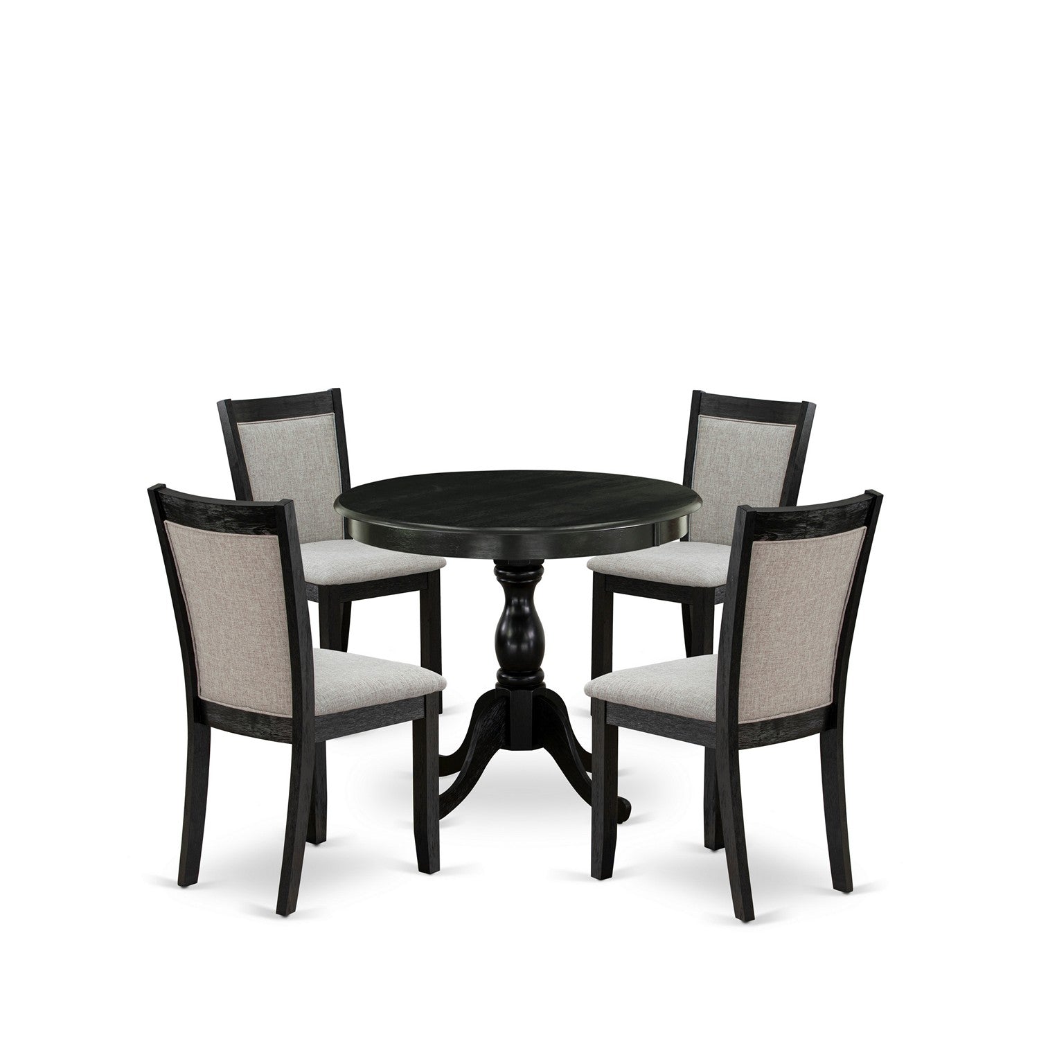 East West Furniture AMMZ5-AB6-06 5-Pc Kitchen Room Table Set Contains a Kitchen Table and 4 Shitake Linen Fabric Parsons Chairs - Wire Brushed Black Finish