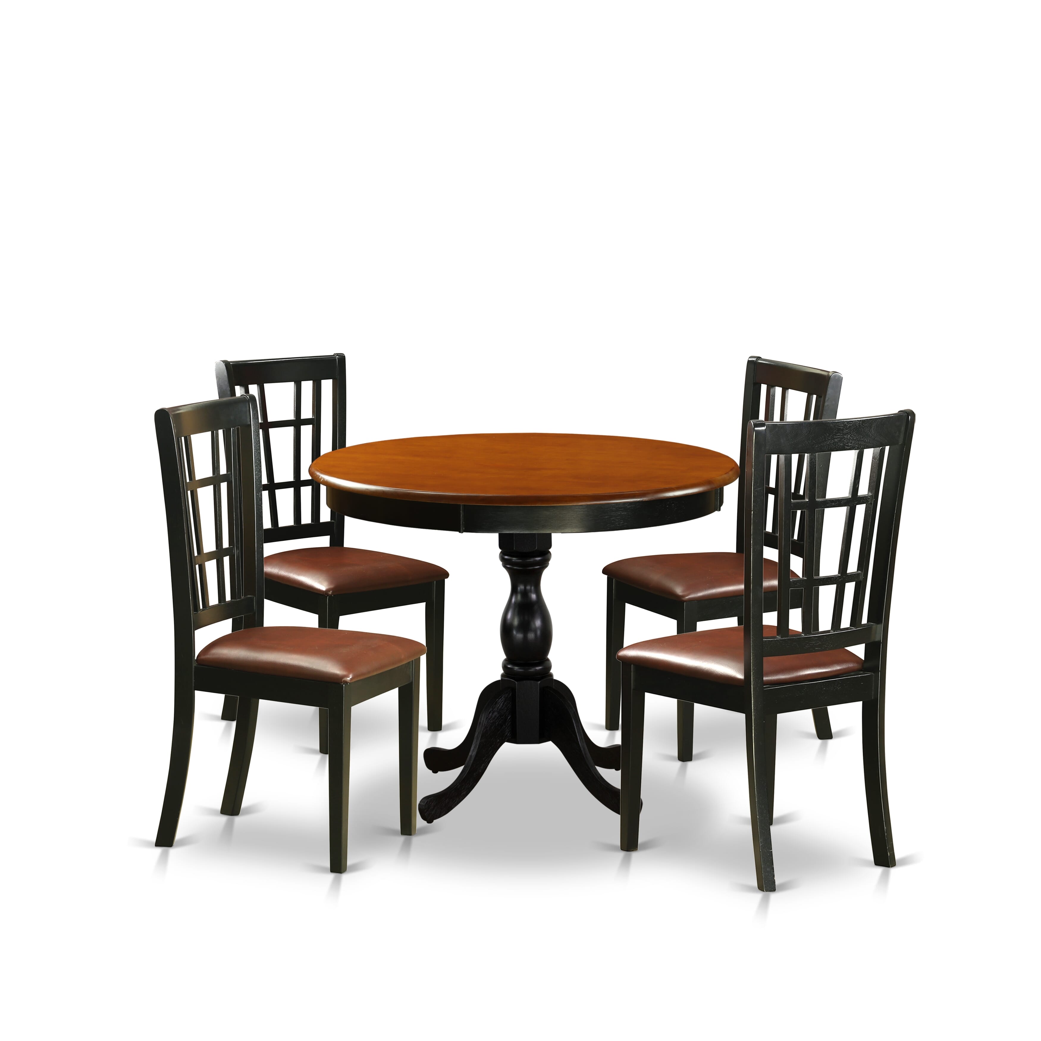 East West Furniture AMNI5-BCH-LC 5-Piece Dinette Set consisting of a Wood Table and 4 faux Leather Dinner Chairs with Slatted Back- Black Finish