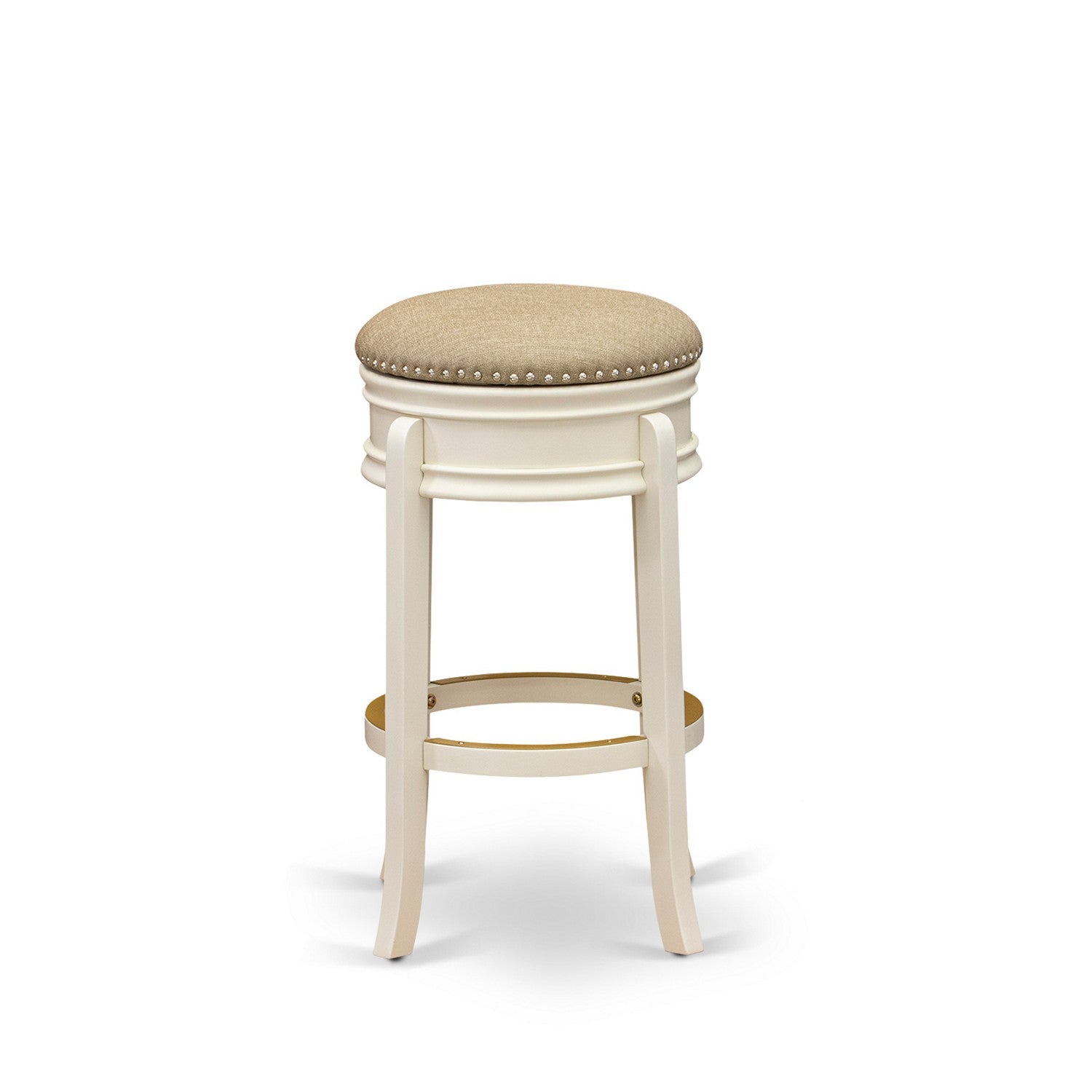 East West Furniture AMS030-202 Amazing Kitchen Bar Stool- Backless Counter Height Stool with Round Shape - Sandalwood PU leather Seat and 4 Solid Wood Curved Legs - Kitchen Stool in Linen White Finish