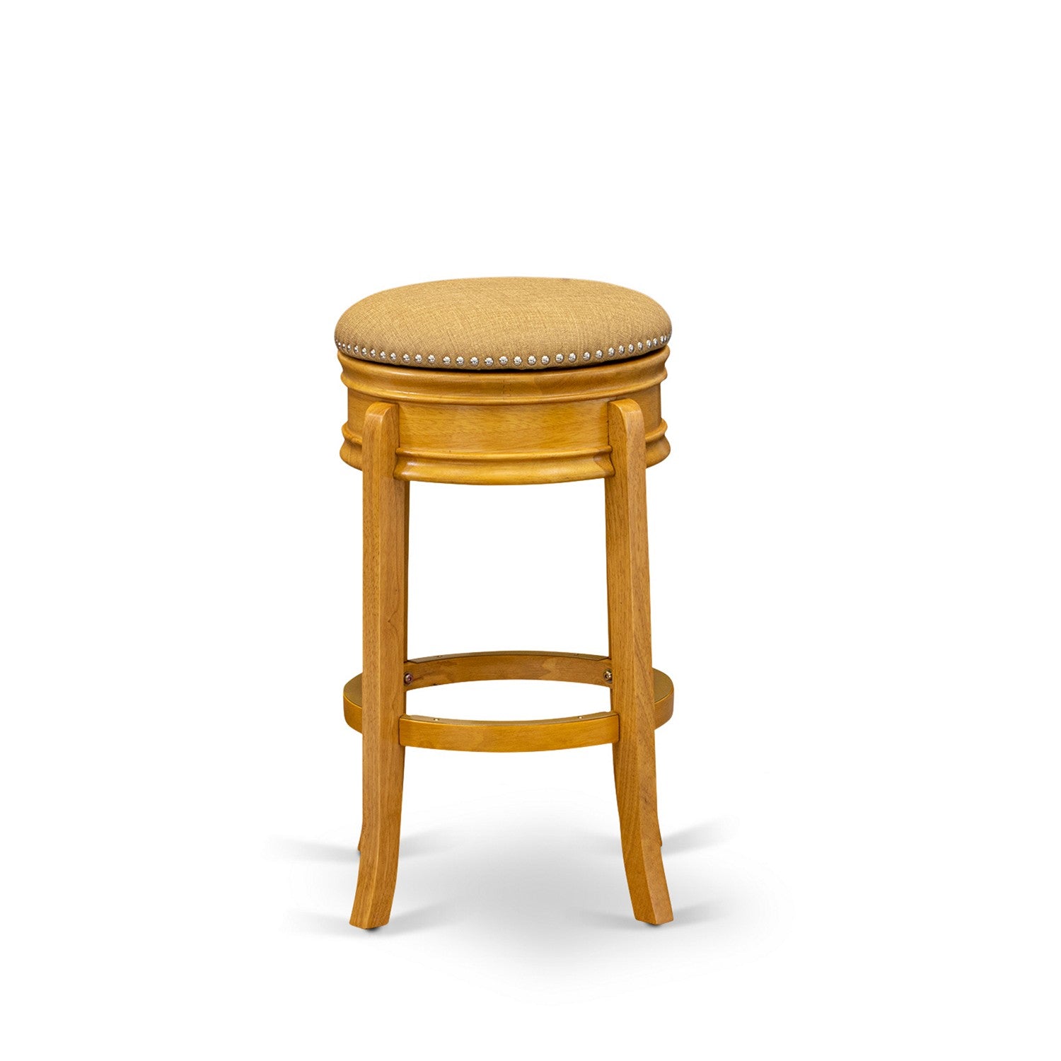 Taburete de bar alto Amherst de East West Furniture AMS030-416, redondo, tapizado en cuero sintético color oro Vegas, sin respaldo.