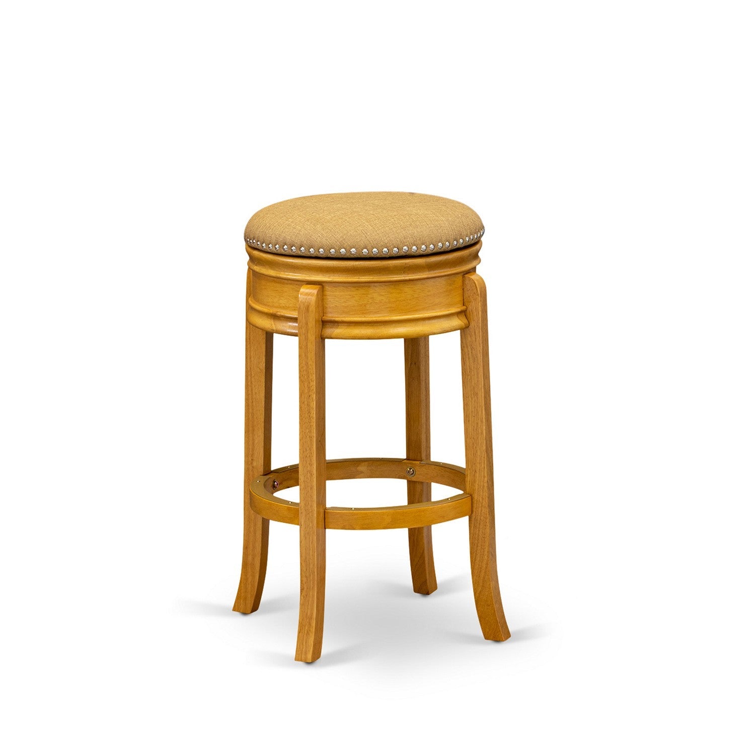 Taburete de bar alto Amherst de East West Furniture AMS030-416, redondo, tapizado en cuero sintético color oro Vegas, sin respaldo.