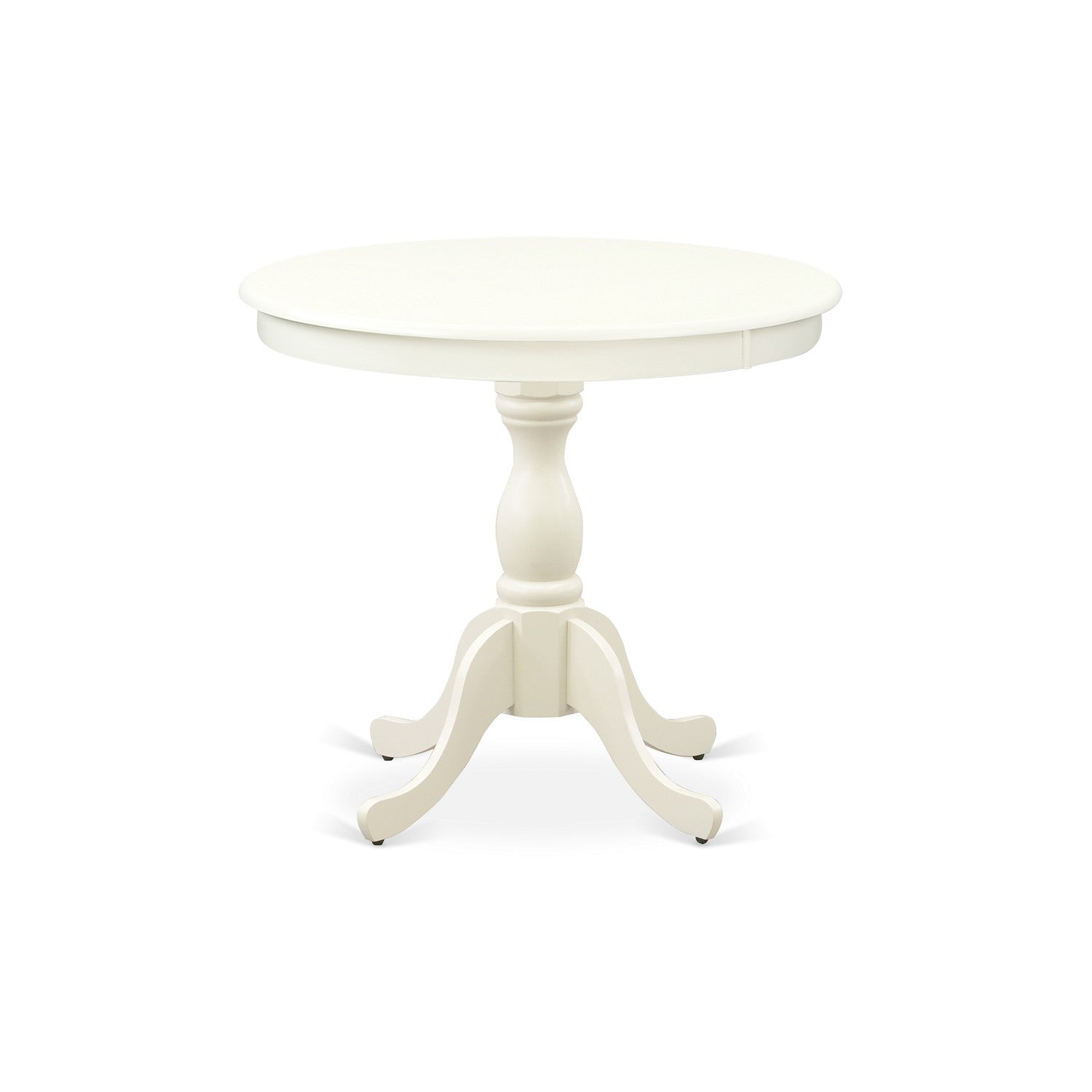 Juego de mesa de comedor de 3 piezas East West Furniture AMKE3-LWH-W para espacios pequeños. Contiene una mesa de cocina redonda con pedestal y 2 sillas de comedor de cocina.