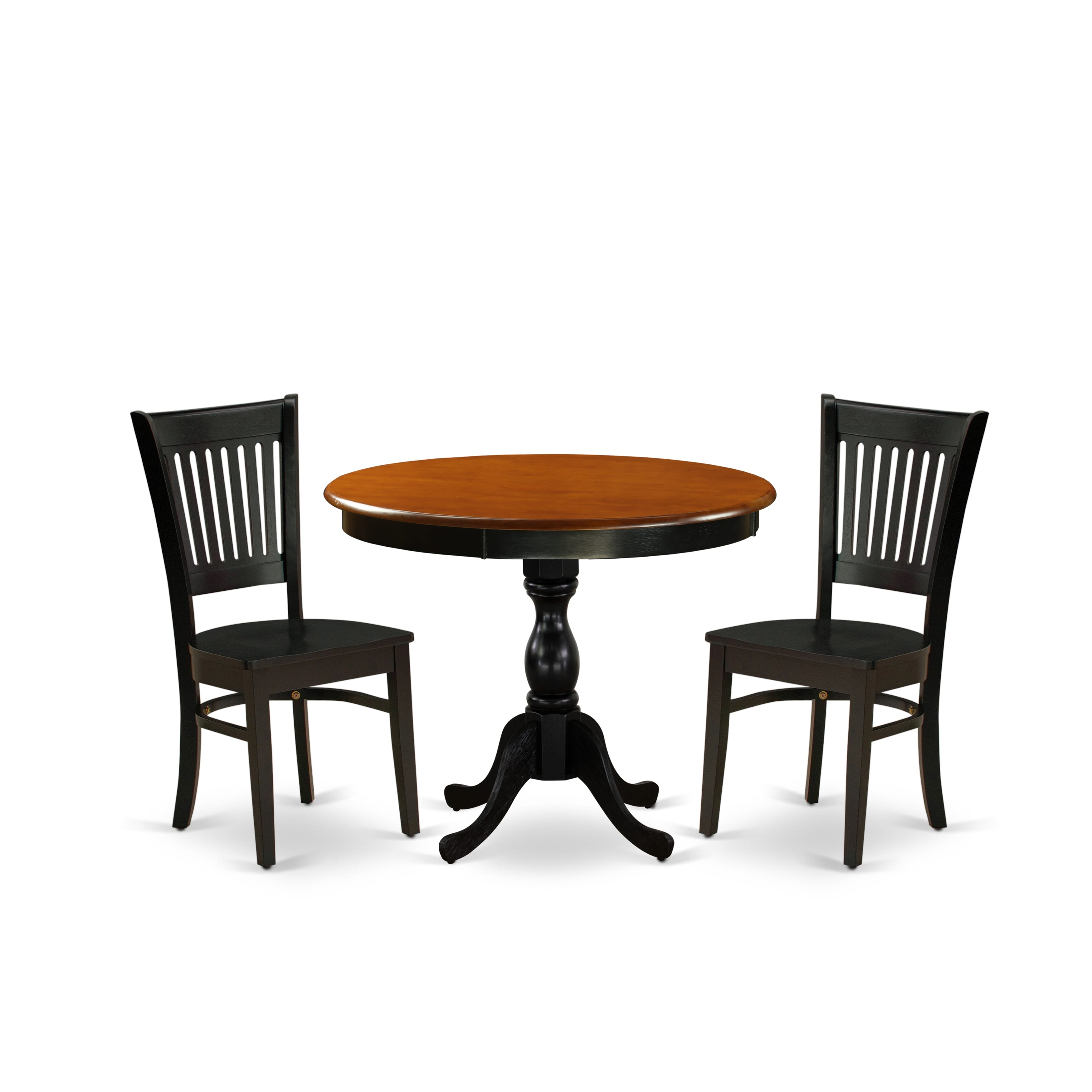 East West Furniture AMVA3-BCH-W 3-Piece Mid Century Dining SetInclude a Modern Dining Table and 2 Dining Chairs with Slatted Back - Black Finish
