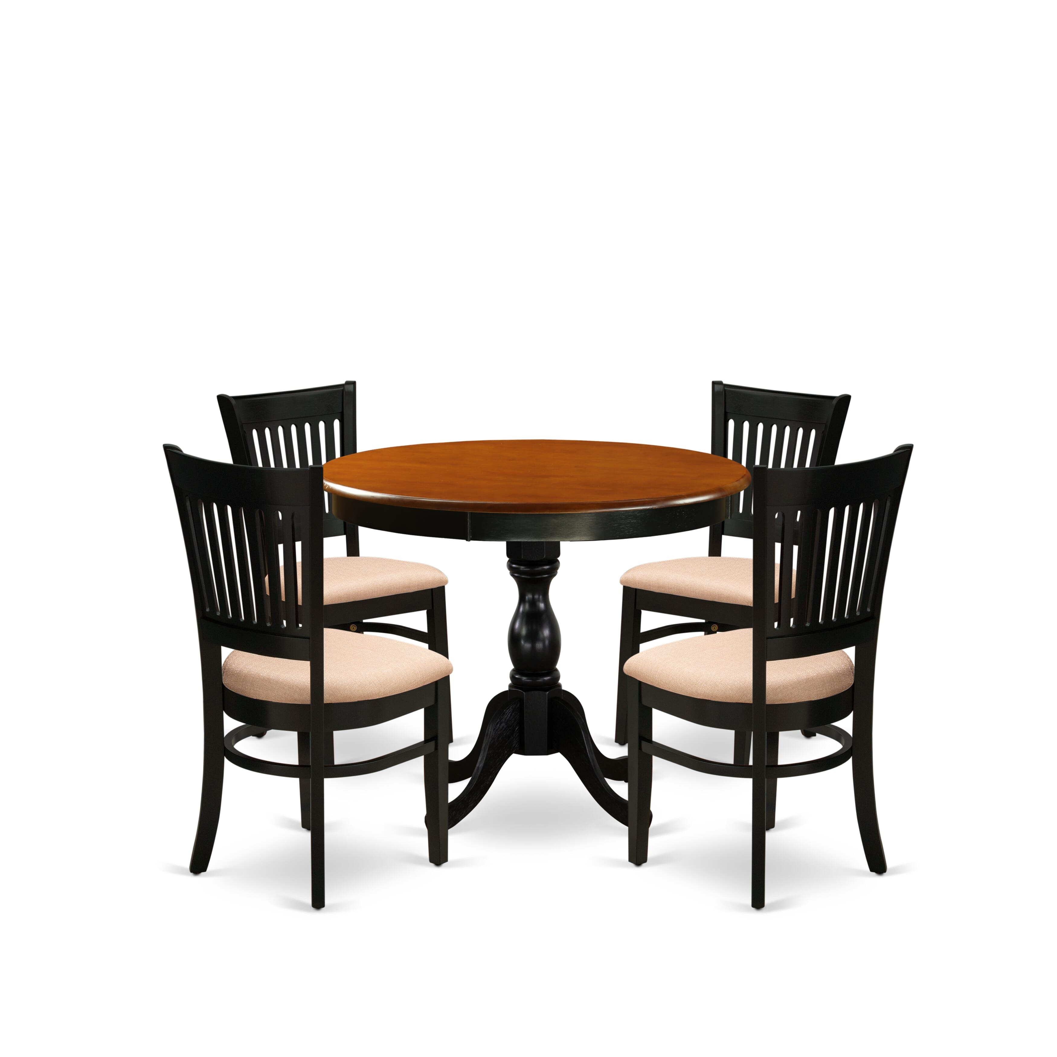 East West Furniture AMVA5-BCH-C 5-Piece Modern Dining Table Set Consists of a Dinner Table and 4 Linen Fabric Kitchen Dining Chairs with Slatted Back - Black Finish