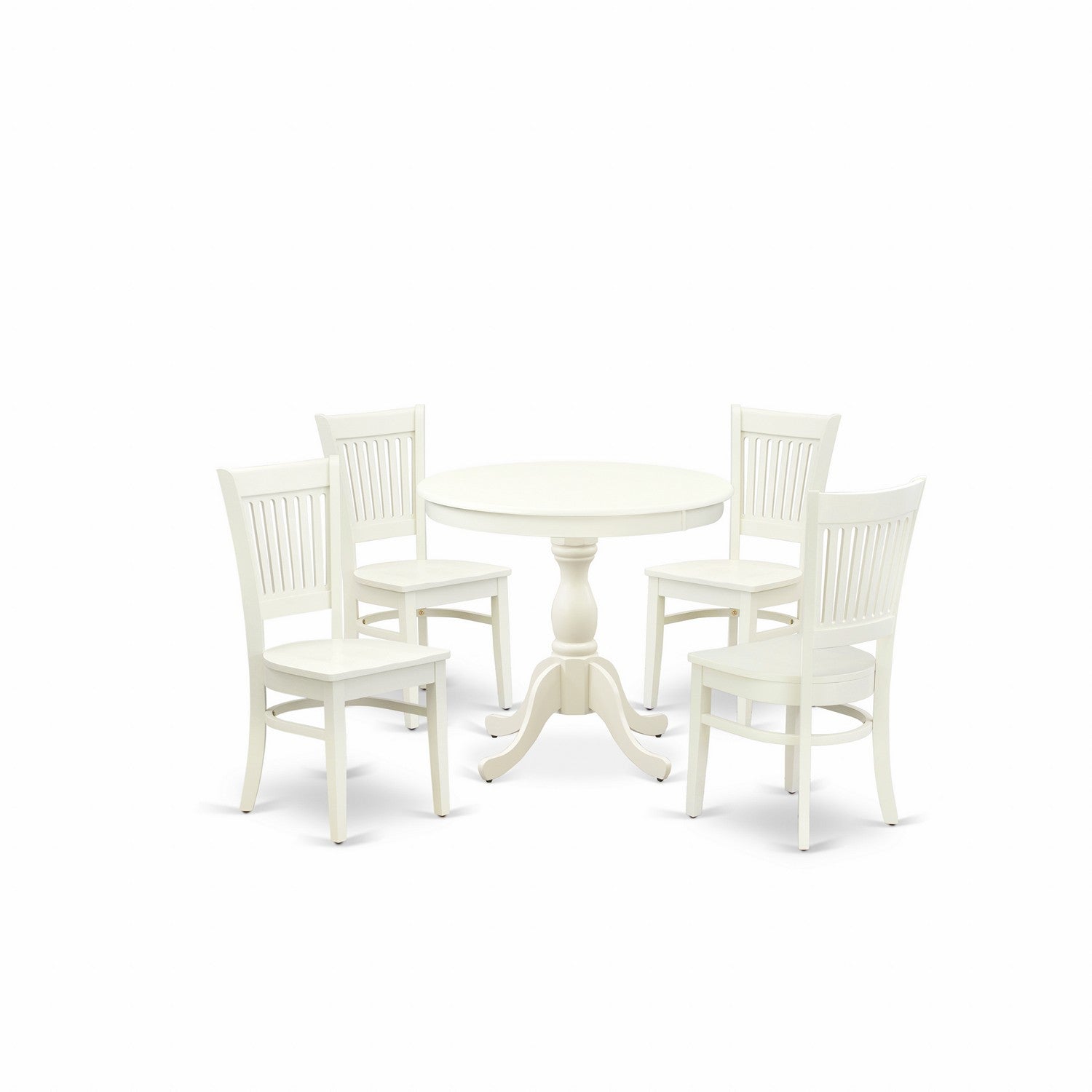 EAST WEST FURNITURE - AMVA5-LWH-W - 5-Pc Dinette Set- 4 dining room chairs and Modern dining room table - Wooden Seat and Slatted Chair Back (linen white Finish)
