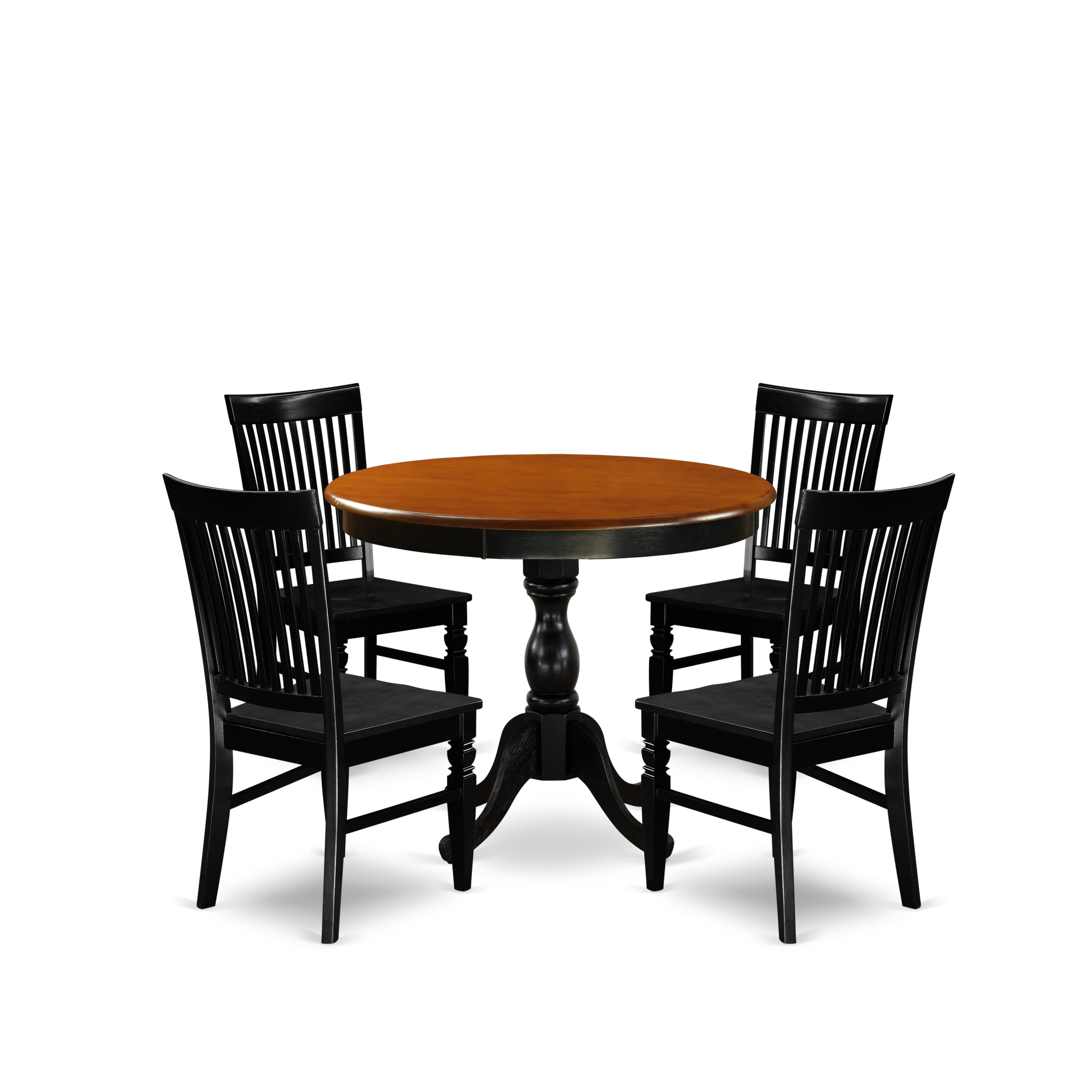 East West Furniture AMWE5-BCH-W 5-Piece Dining Room Table Set Contains a Modern Kitchen Table and 4 Dining Chairs with Slatted Back - Black Finish