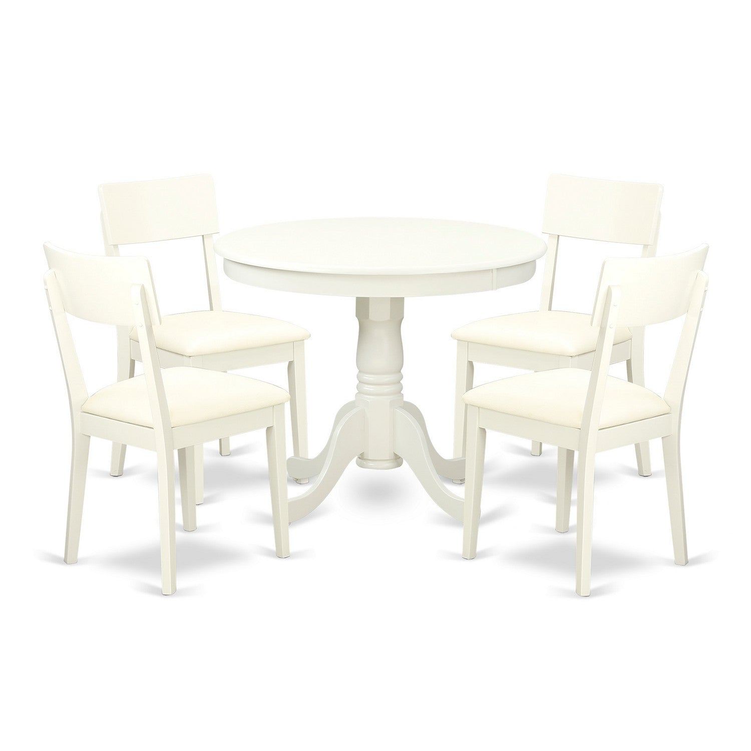 ANAD5-LWH-LC 5 Pc Kitchen table set with a Dining Table and 4 Wood Seat Kitchen Chairs in Linen White