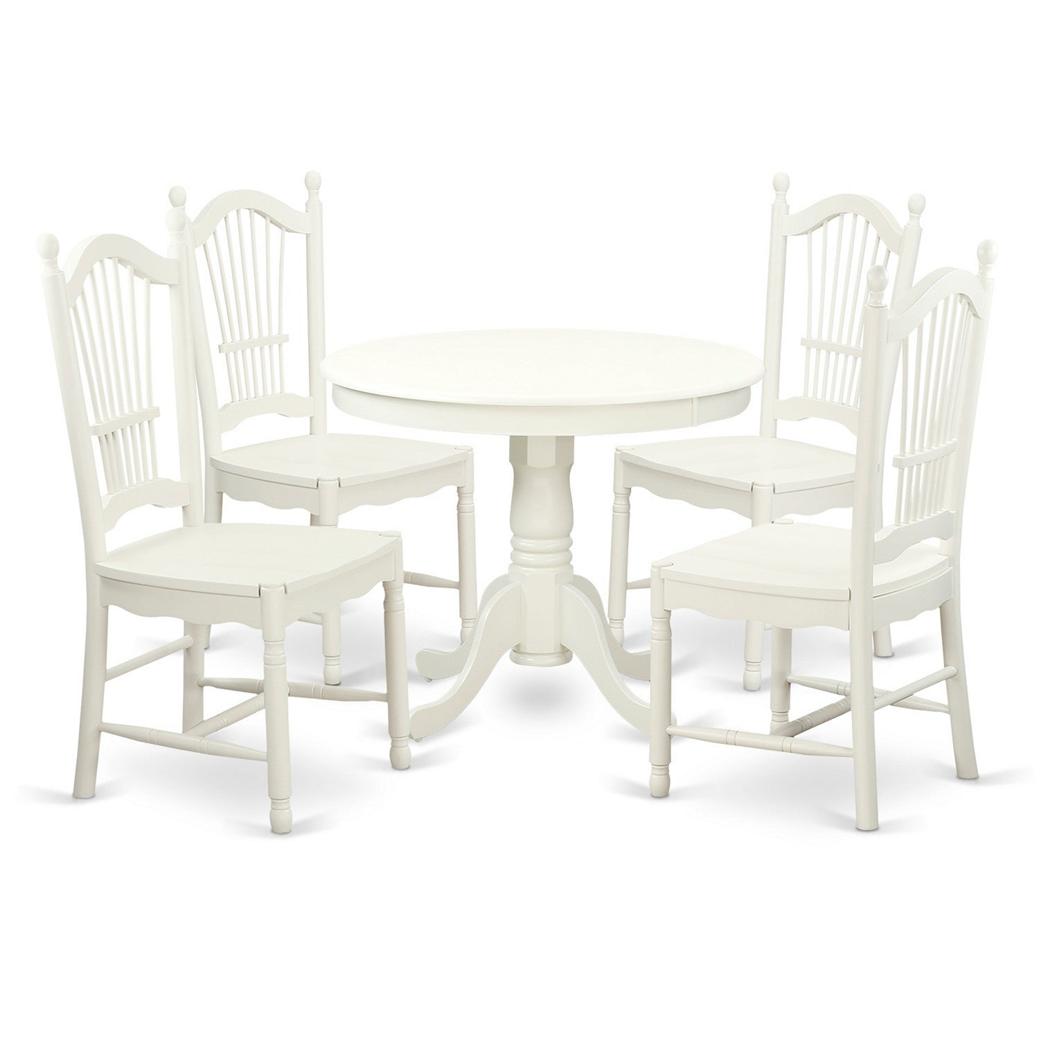 Juego de muebles de comedor de 5 piezas ANDO5-LWH-W de East West Furniture. Incluye una mesa de cocina redonda con pedestal y 4 sillas de comedor.