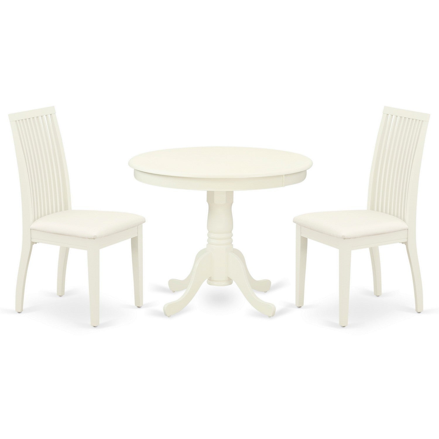 ANIP3-LWH-C 3Pc Dinette Set Includes a Rounded Kitchen Table and Two Linen Seat Dining Chairs, Linen White Finish