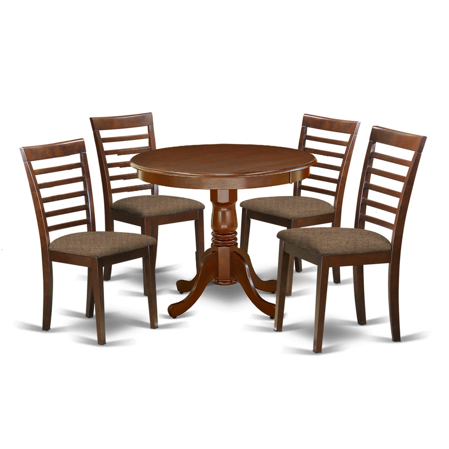 ANML5-MAH-C 5Pc Round 36" Kitchen Table And 4 Linen Upholstery Seat Chairs