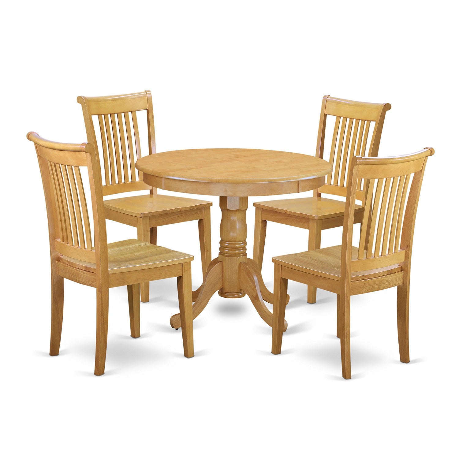 ANPO5-OAK-W 5 Pc Kitchen table set with a Dining Table and 4 Wood Seat Kitchen Chairs in Oak