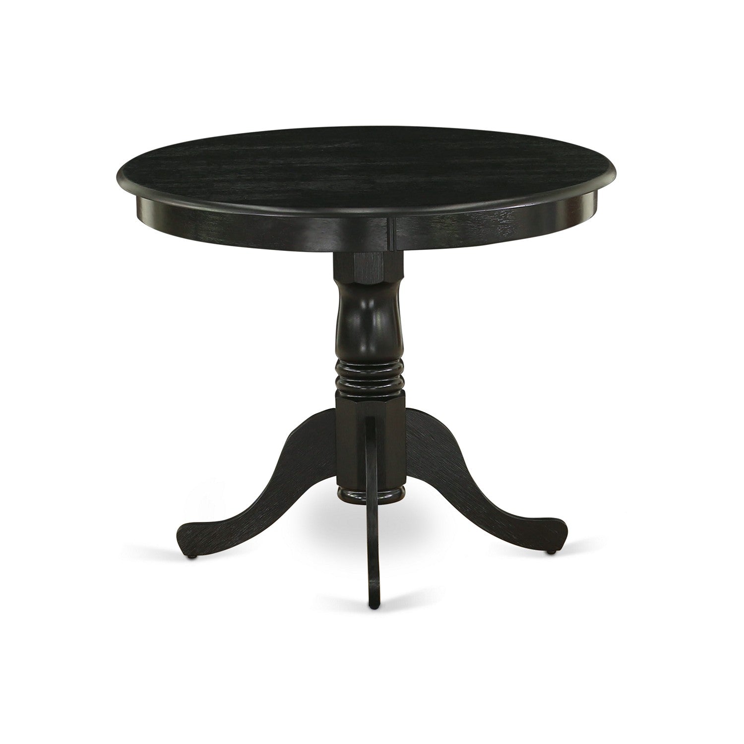 East West Furniture ANGA5-ABK-24 5-Pc Kitchen Table and Chairs Set Included a Round Dining Table & 4 Parson Chairs, Black Linen Fabric Dining Chairs Seat with Rubber Wood Legs, Wirebrushed Black Finish