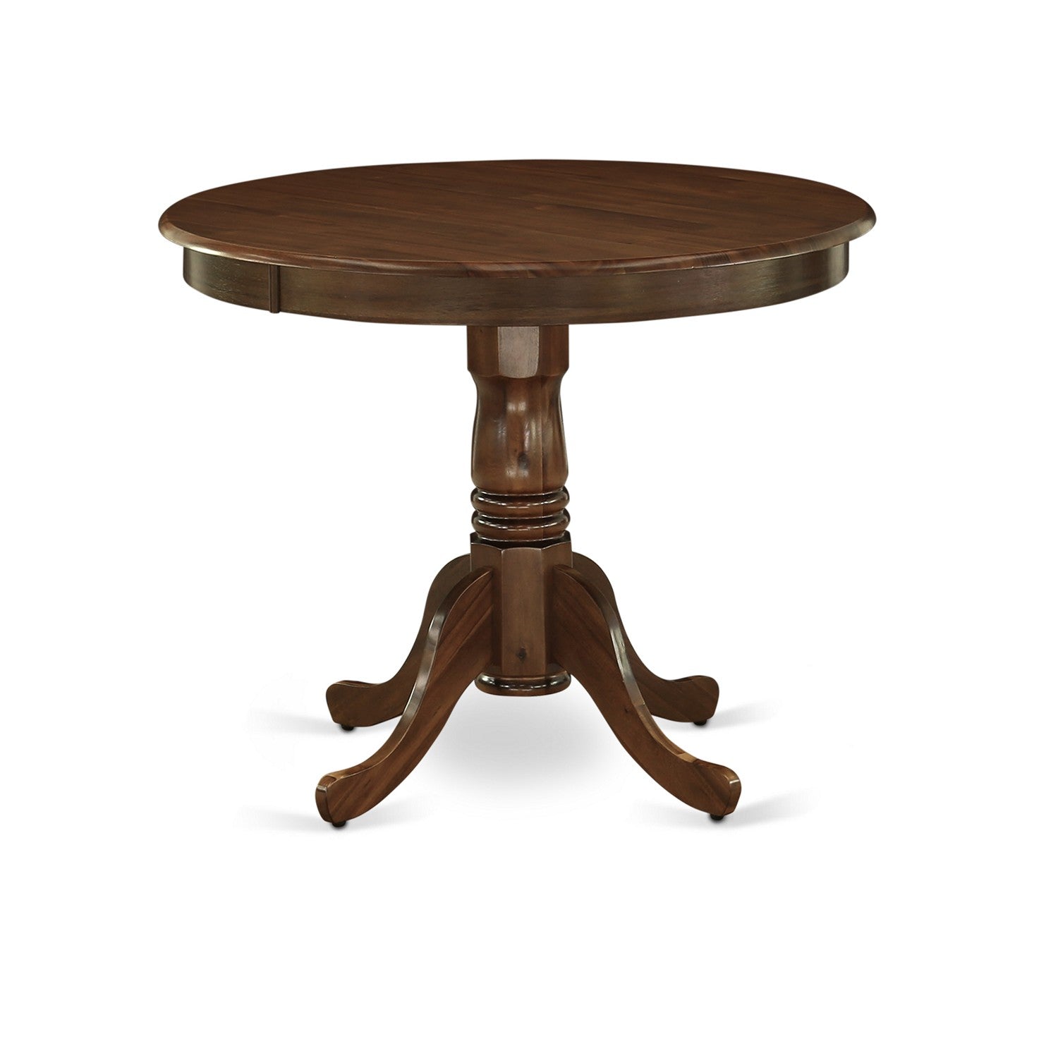 Mesa de cocina moderna antigua ANT-AWA-TP de East West Furniture: mesa de comedor redonda con base de pedestal
