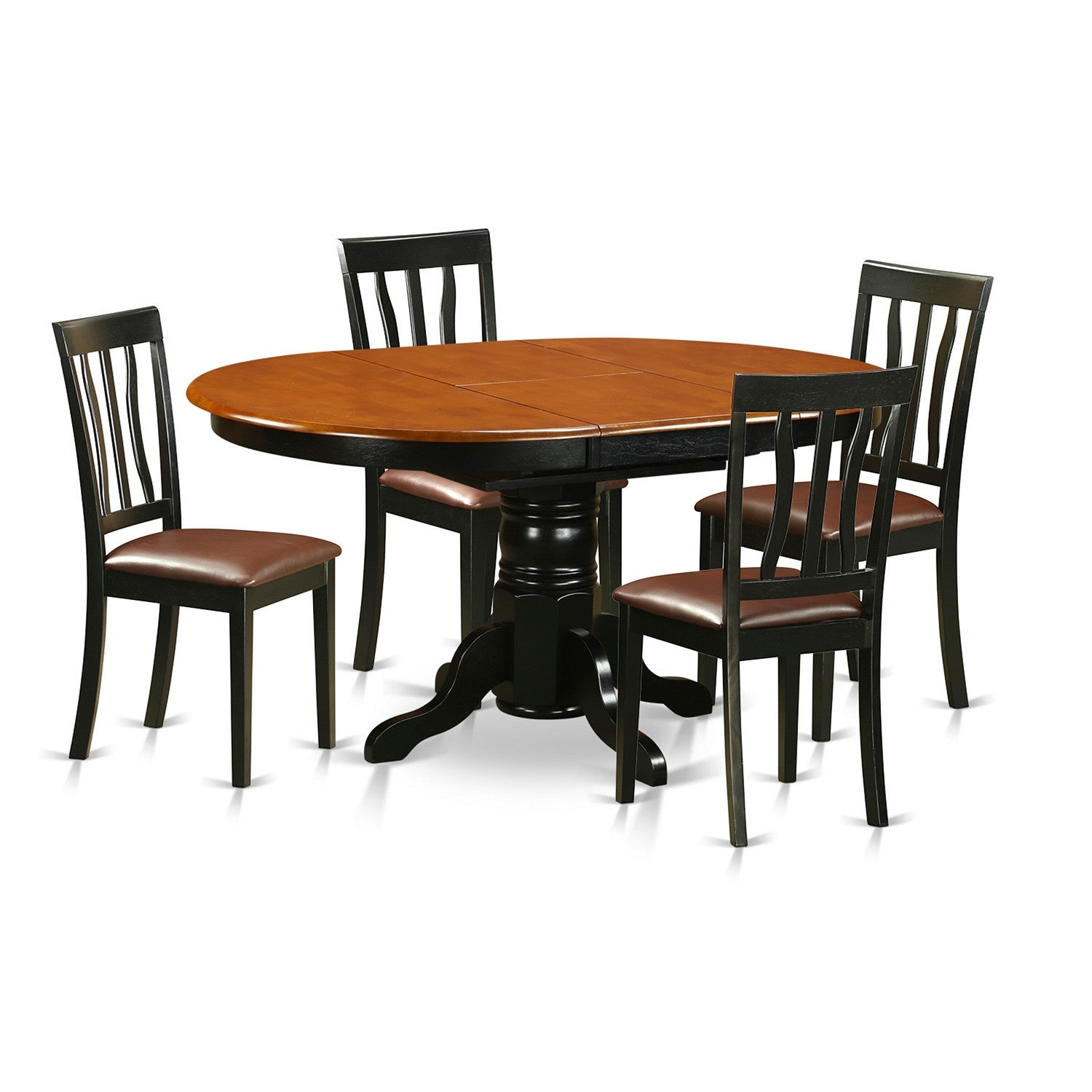 Juego de mesa de comedor de 5 piezas East West Furniture AVAT5-BLK-LC para 4 personas. Incluye una mesa de cocina ovalada con diseño de hojas de mariposa y 4 sillas de comedor de cocina de cuero sintético.