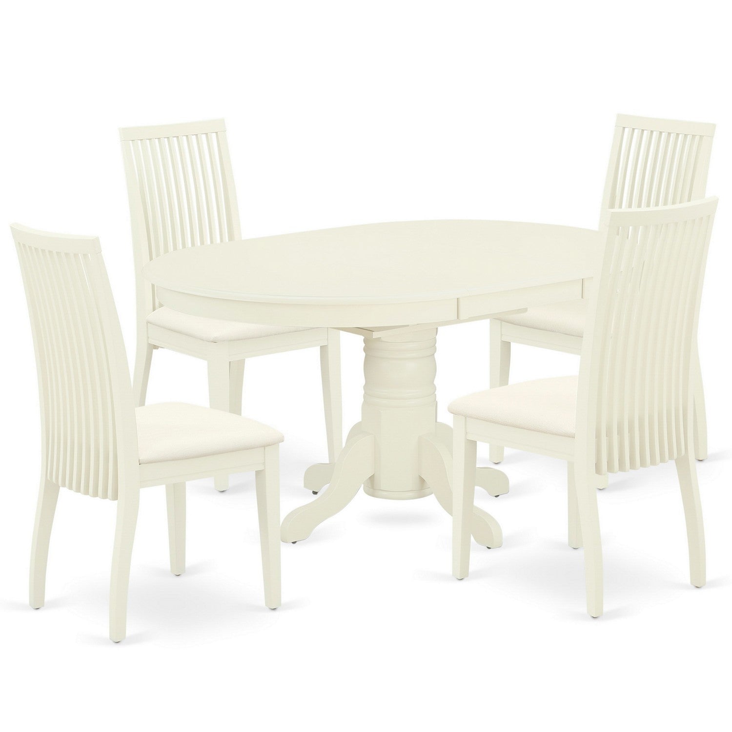 AVIP5-LWH-C 5Pc Dining Set Includes an Oval Dinette Table with Butterfly Leaf and Four Linen Seat Dining Chairs, Linen White Finish