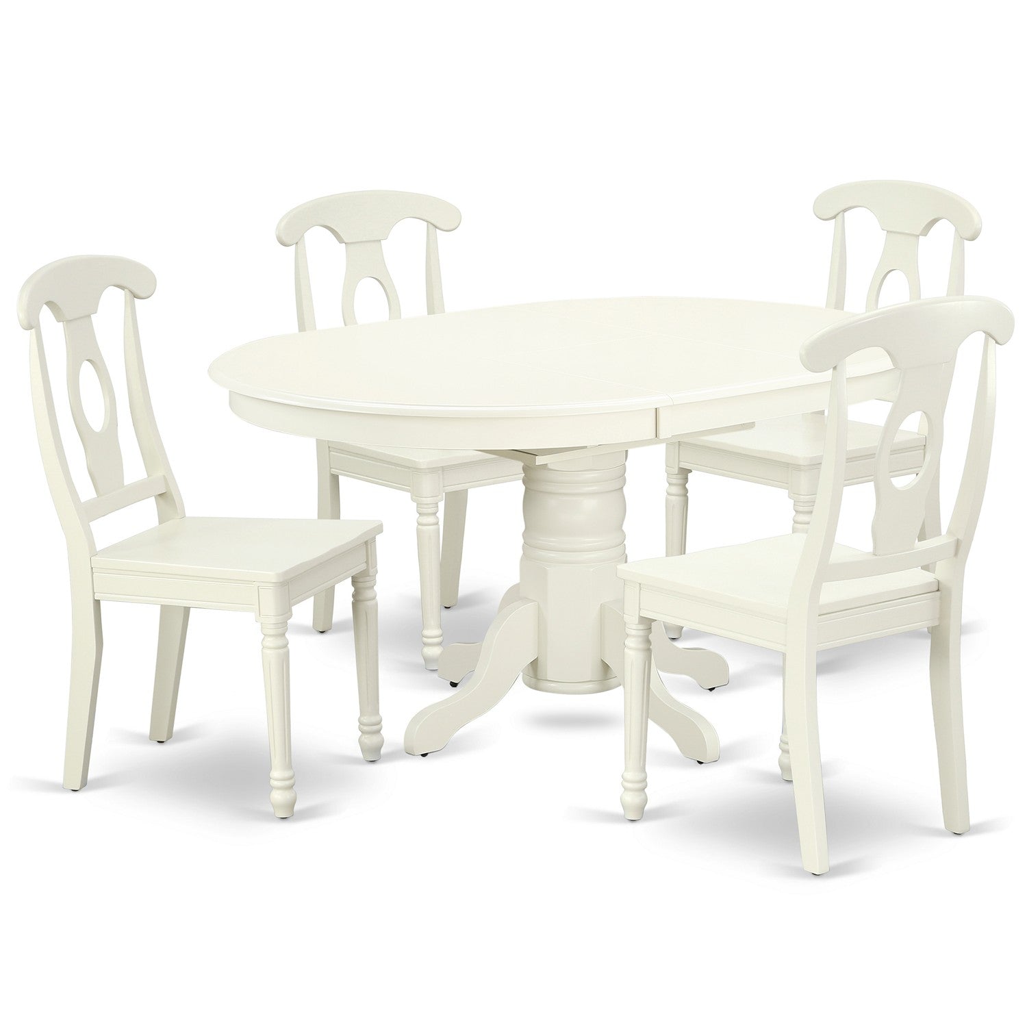 AVKE5-LWH-W 5PC Oval 42/60 inch Table with 18 In Leaf and 4 Panel Back Chairs
