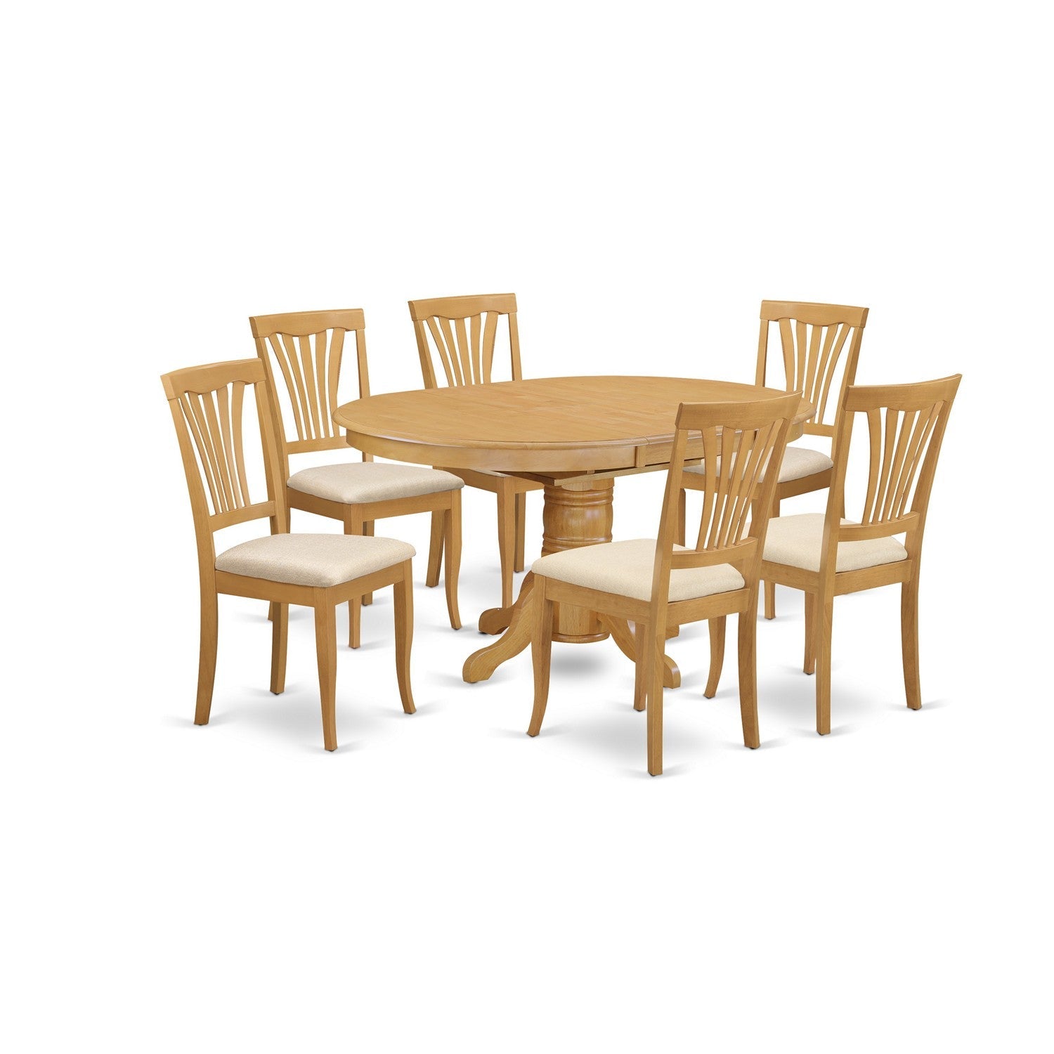 AVON7-OAK-C 7 Pc Dining room set-Oval dinette Table with Leaf and 6 Dining Chairs in Oak