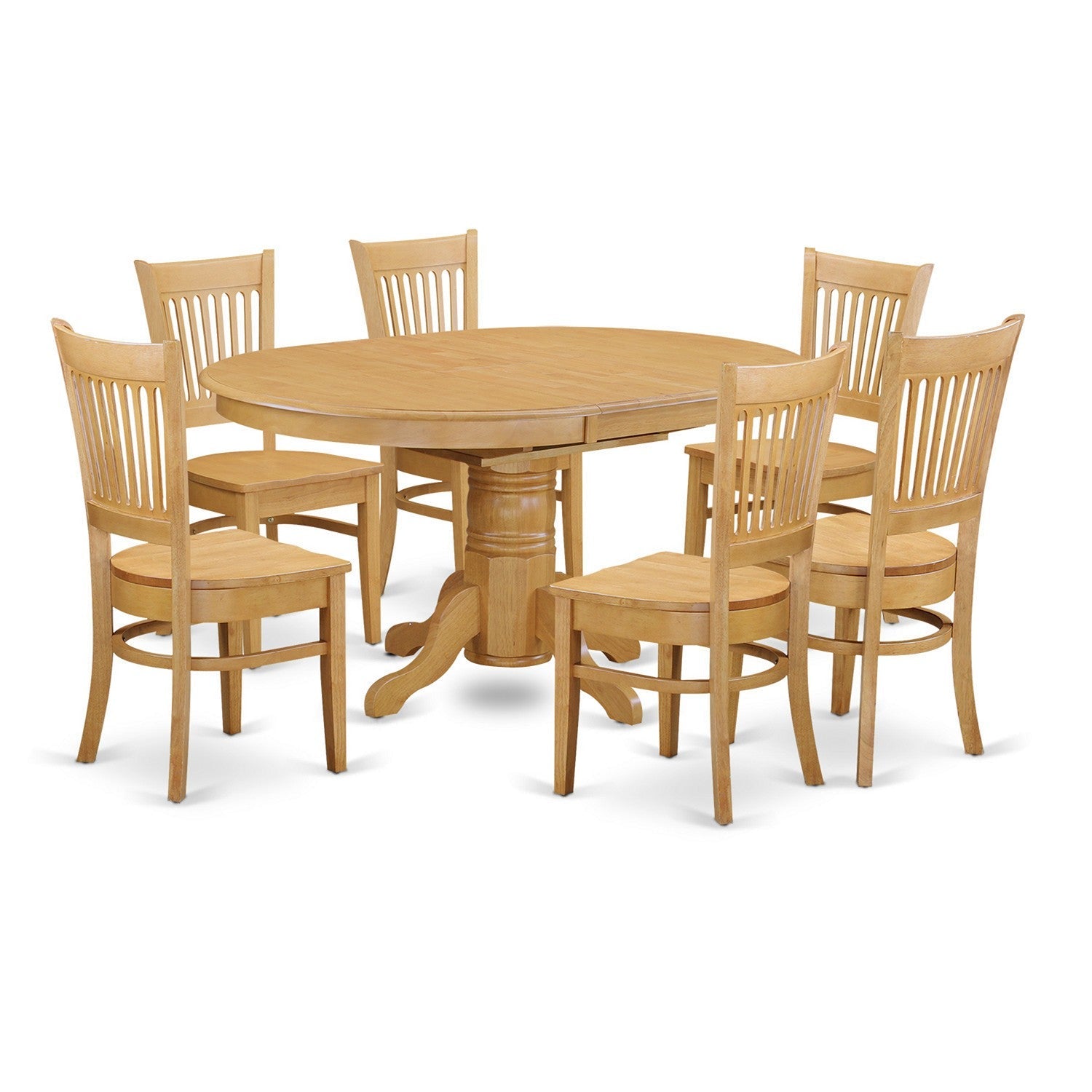 AVVA7-OAK-W 7 PC Dining room set for 6-Table with Leaf and 6 Dining Chairs.