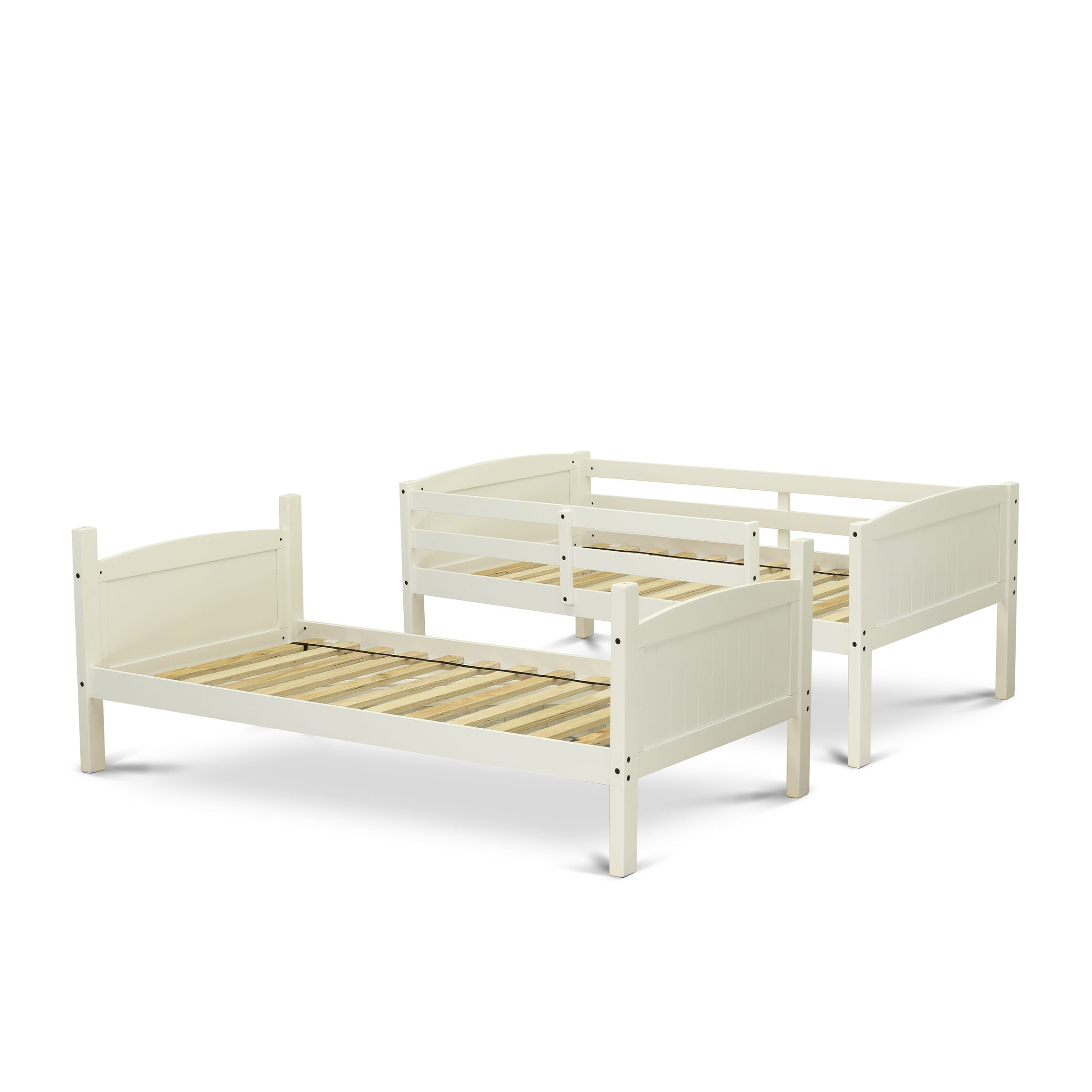 East West Furniture Albury Twin Bunk Bed in White Finish with Convertible Trundle & Drawer