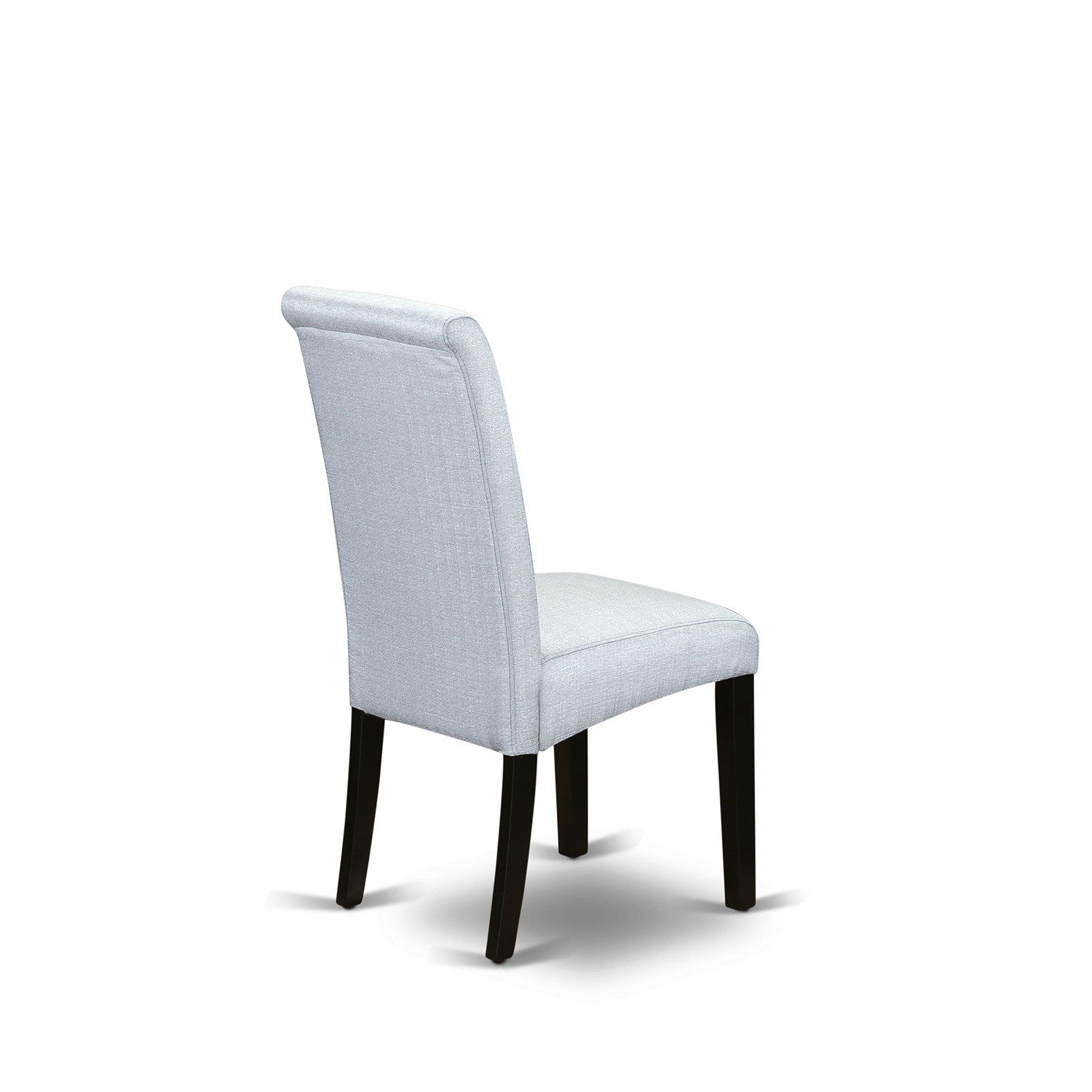 East West Furniture V696BA105-6 6 Piece Dining Room Table Set Includes a Cement Dining Table and a Dining Room Bench, 4 Grey Linen Fabric Parsons Chairs with High Back - Wire Brushed Black Finish