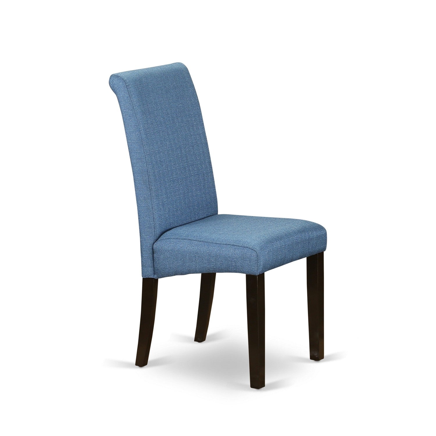 Juego de mesa de comedor East West Furniture ANBA5-CAP-21 de 5 piezas para 4 personas. Incluye una mesa de cocina redonda con pedestal y 4 sillas de comedor Parson de tela de lino azul.